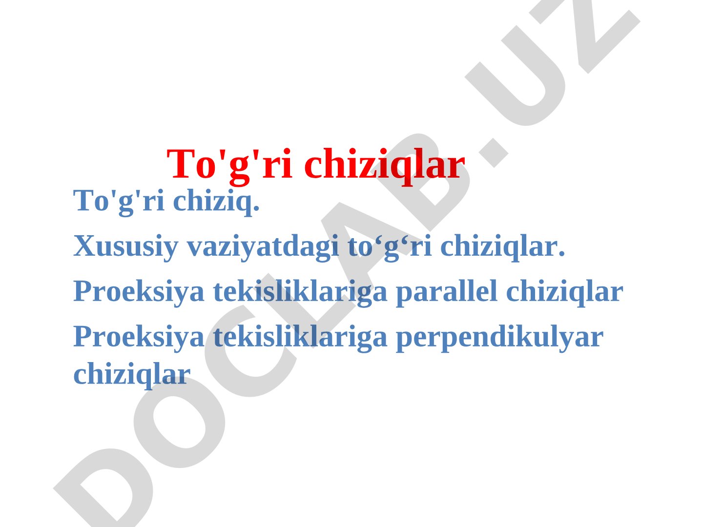 To‘g‘ri chiziqlar proyeksiyalari