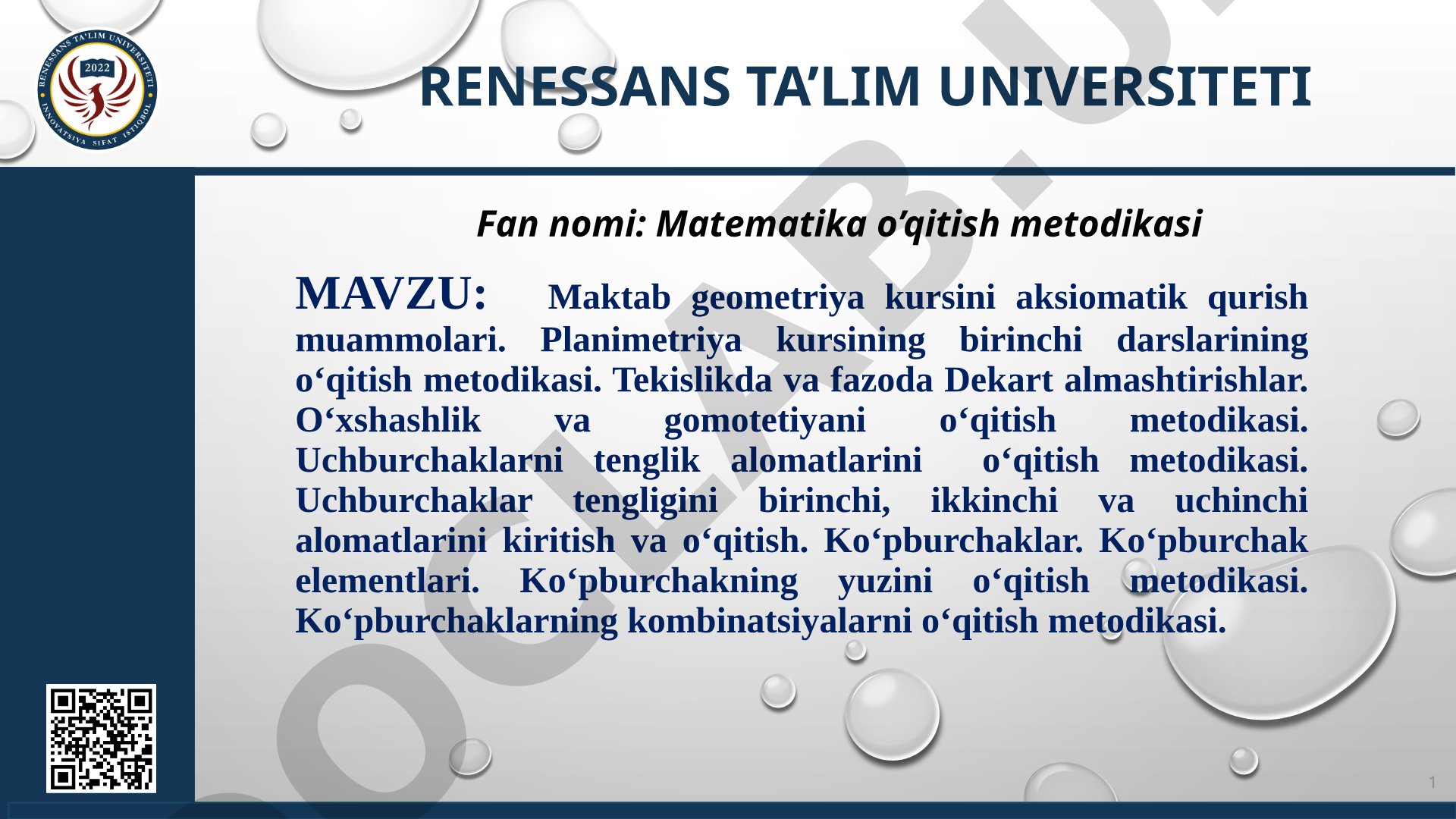 Maktab geometriya kursini aksiomatik qurish muammolari