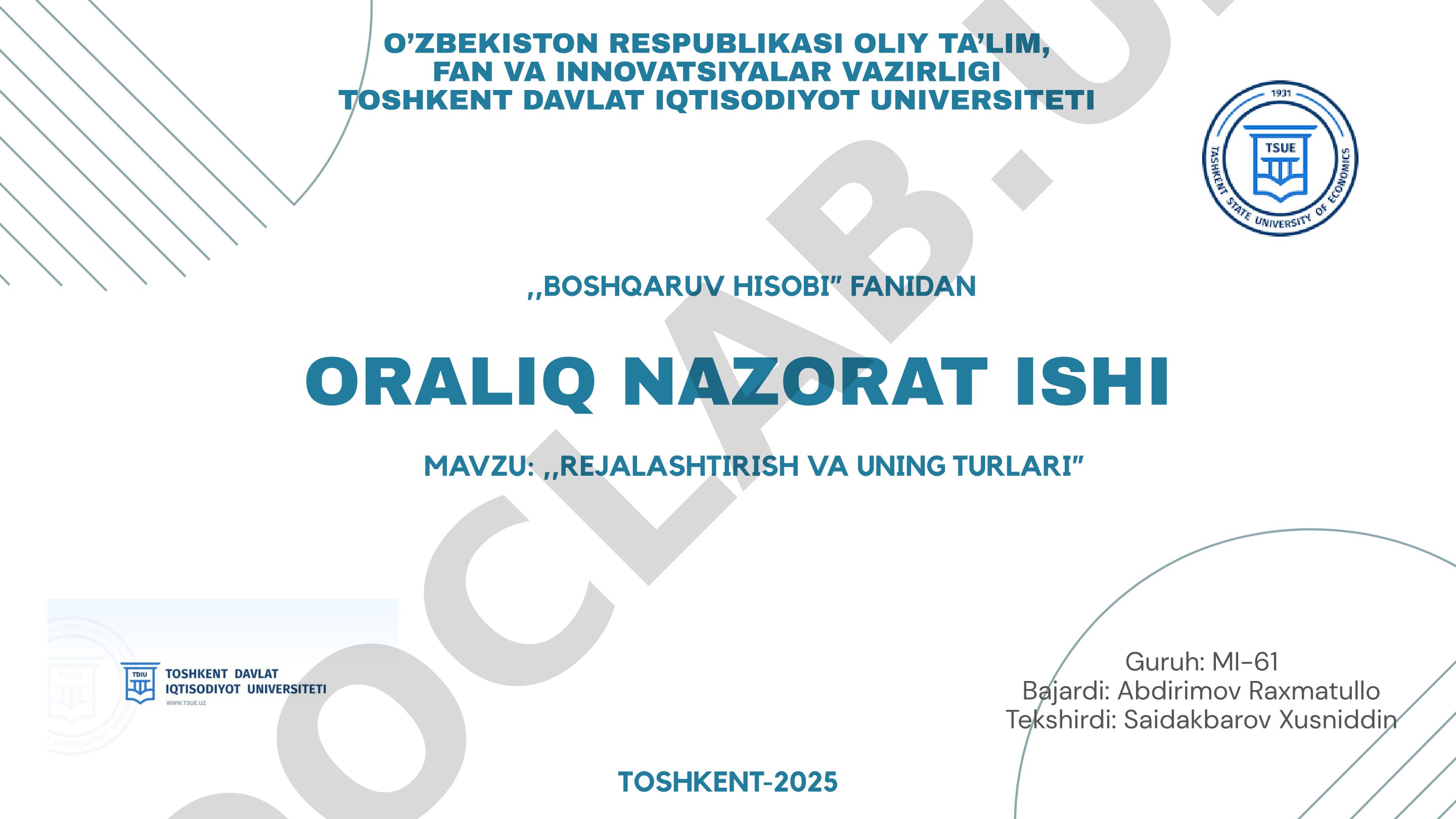 Rejalashtirish va uning turlari