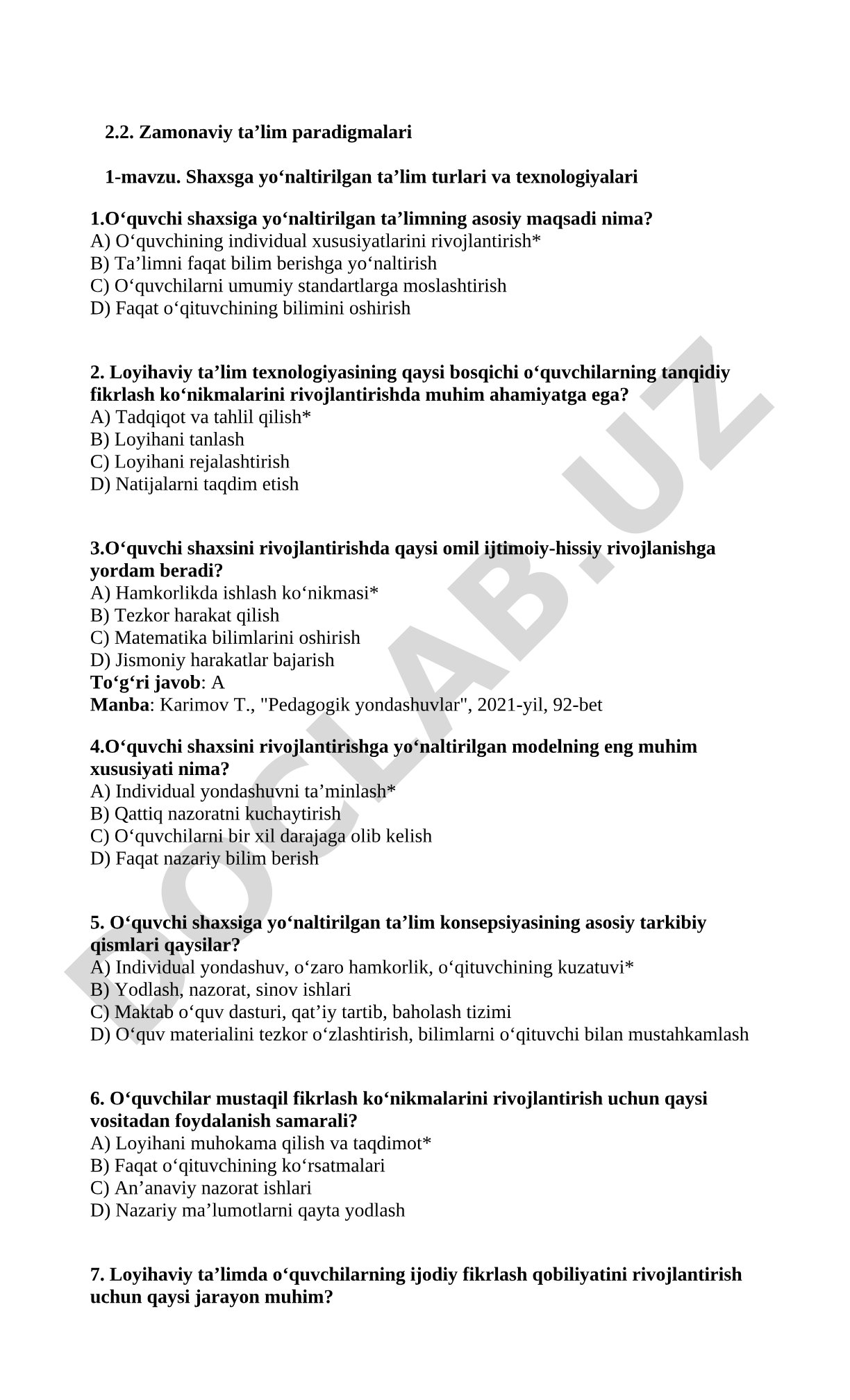 Shaxsga yo‘naltirilgan ta’lim turlari va texnologiyalari