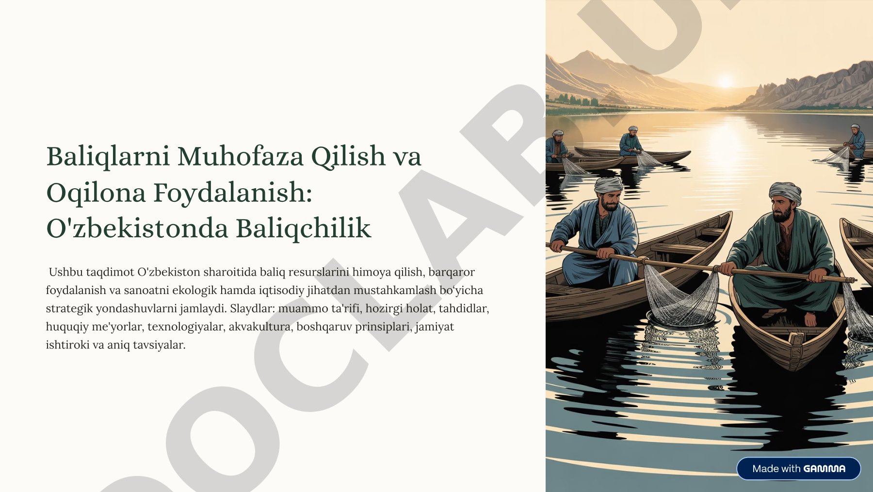 Baliqlarni Muhofaza Qilish va Oqilona Foydalanish: O'zbekistonda Baliqchilik