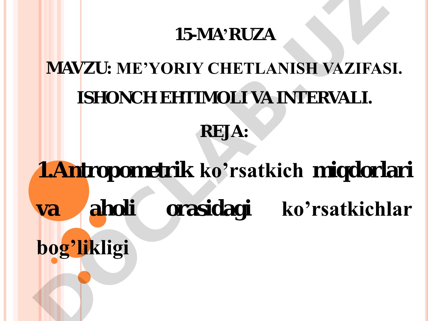 Me'yoriy chetlanish vazifasi. Ishonch ehtimoli va intervali