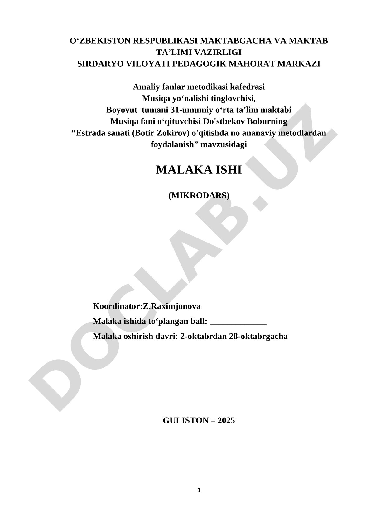 Estrada sanati (Botir Zokirov) o'qitishda no ananaviy metodlardan foydalanish