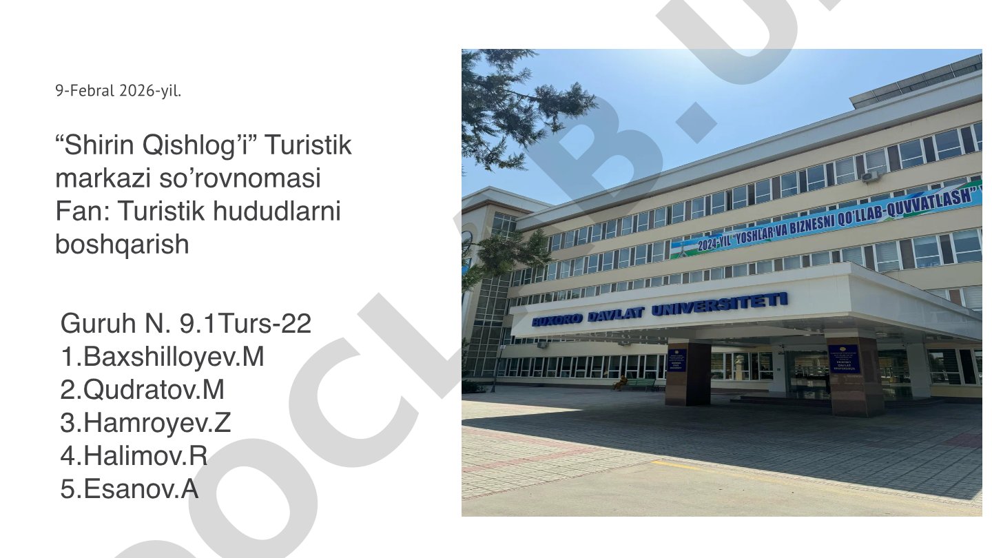 Shirin Qishlog'i Turistik markazi so'rovnomasi