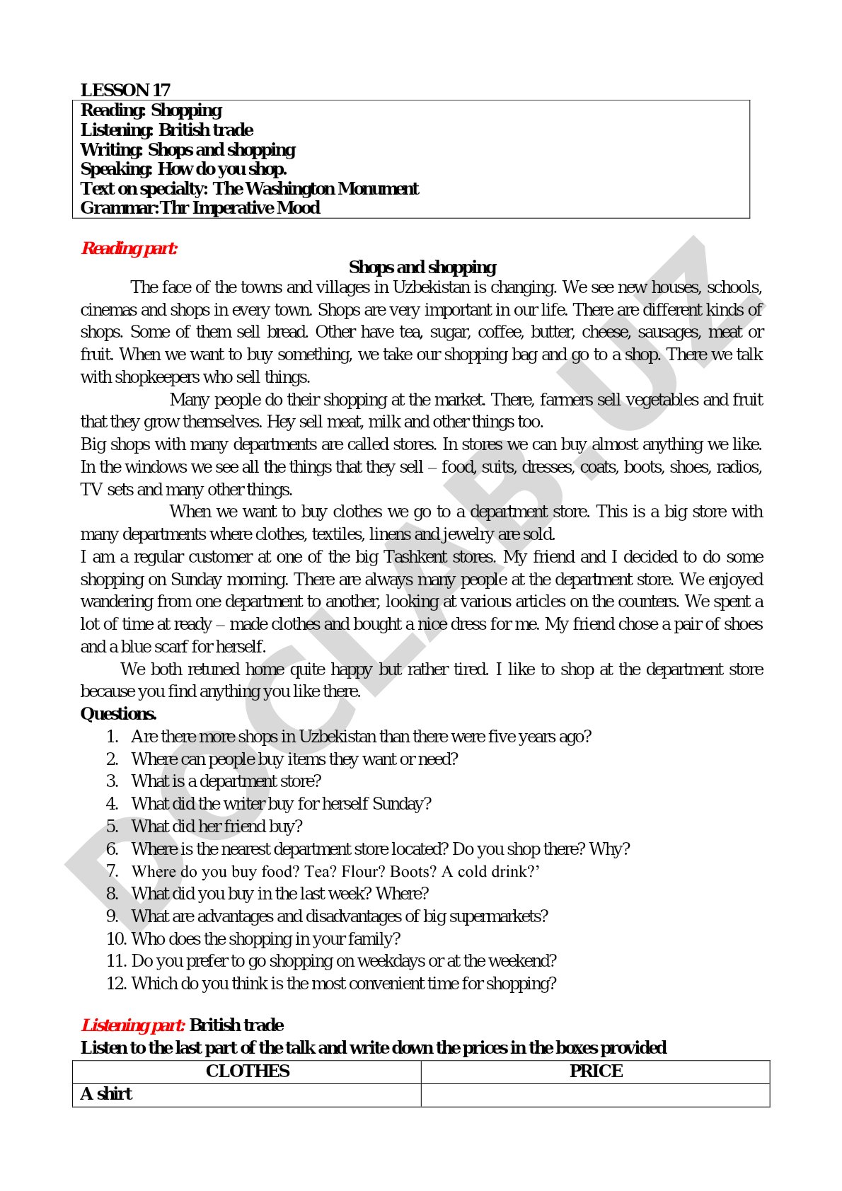 Shopping and British Trade