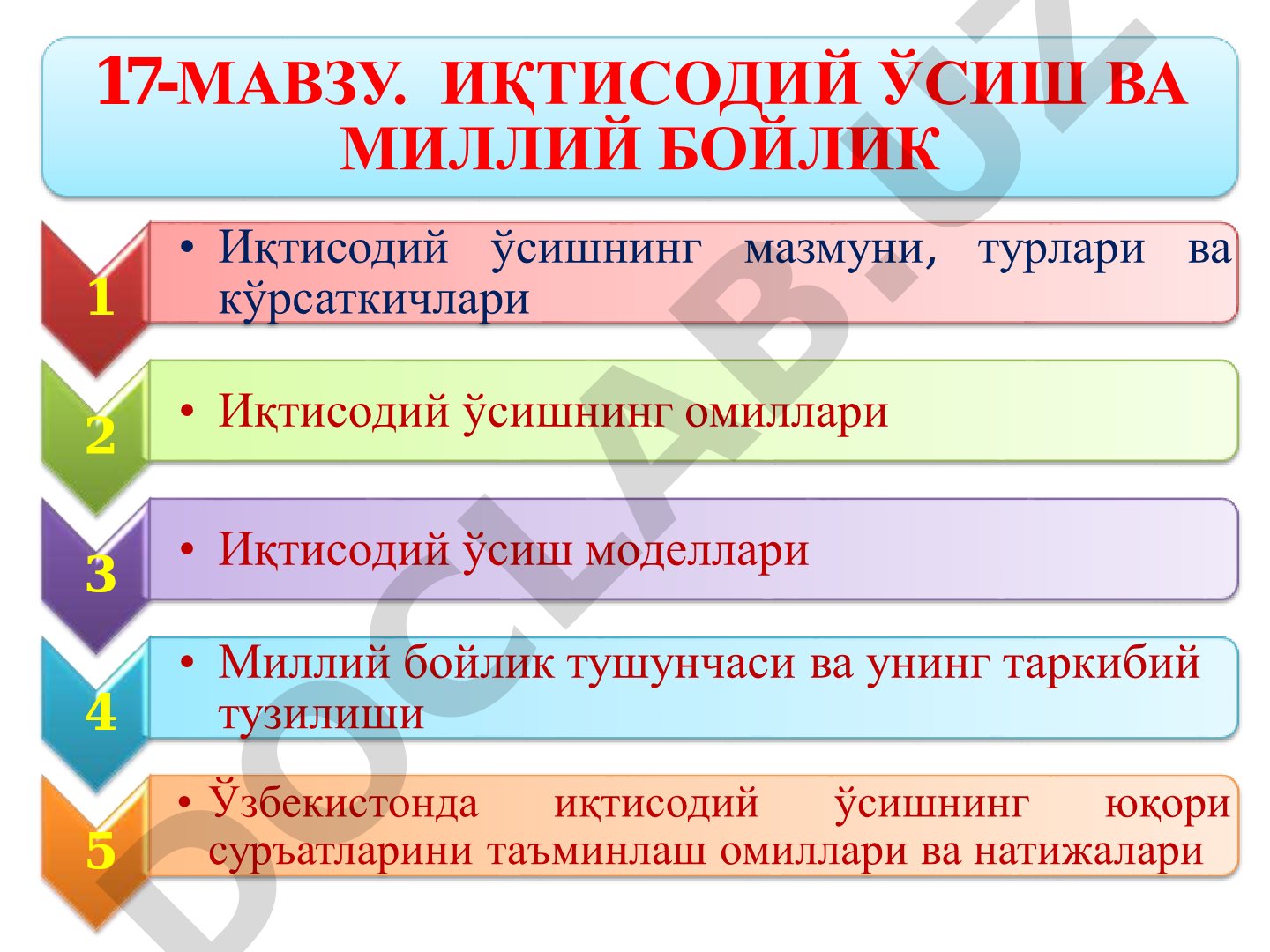 ИҚТИСОДИЙ ЎСИШ ВА МИЛЛИЙ БОЙЛИК