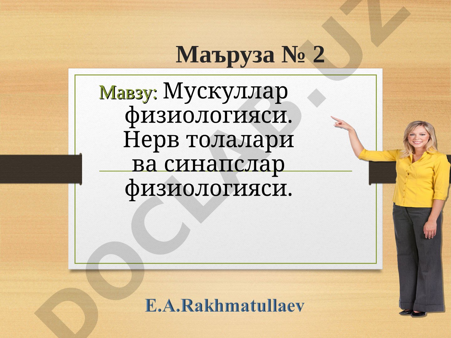 Мускуллар физиологияси. Нерв толалари ва синапслар физиологияси