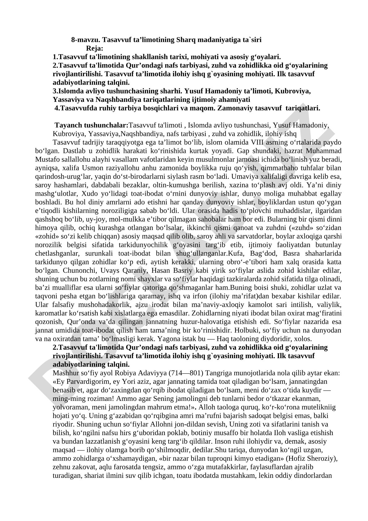 Tasavvuf taʼlimotining Sharq madaniyatiga ta`siri