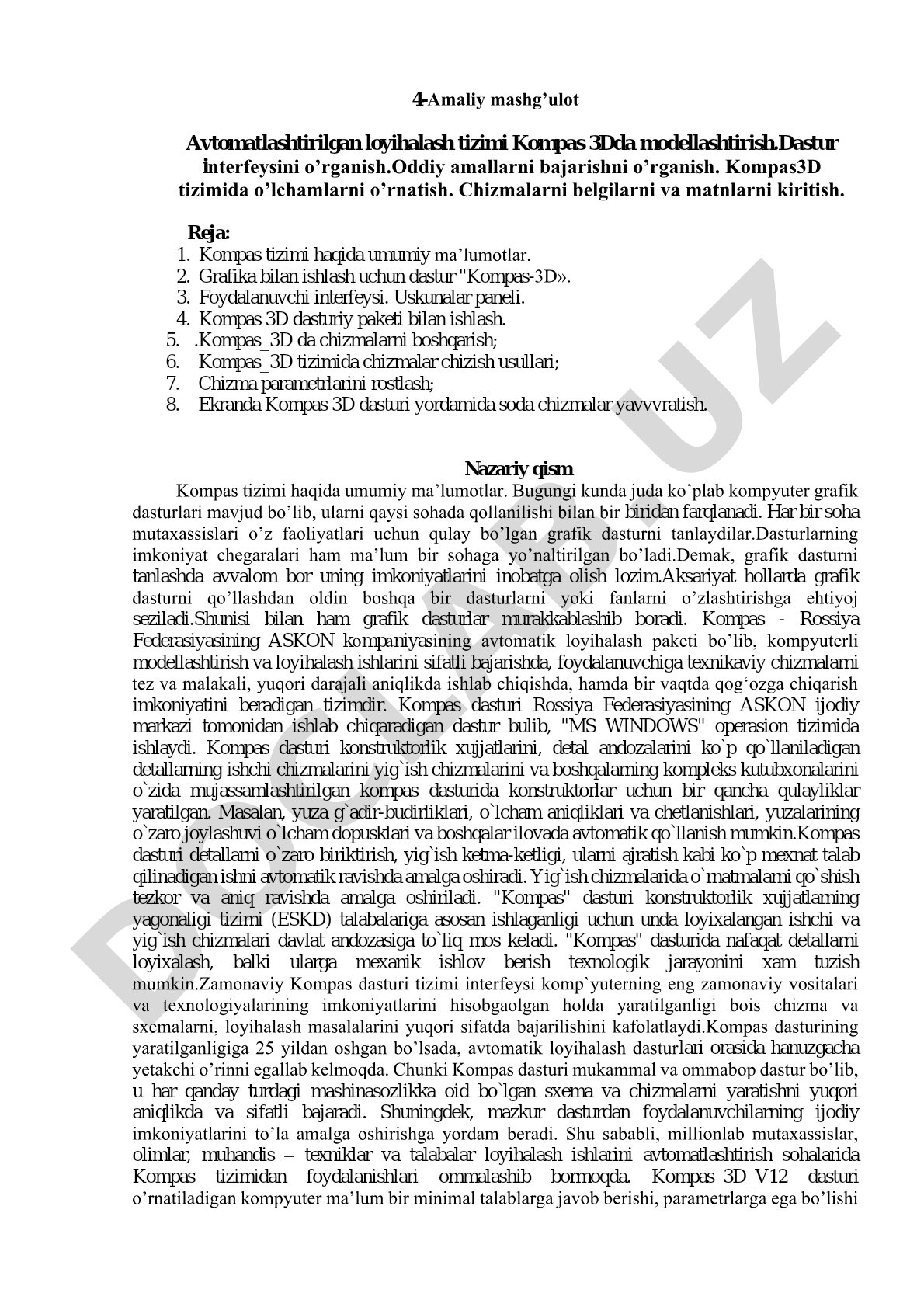 Kompas 3D dasturida modellashtirish va chizmalar chizish