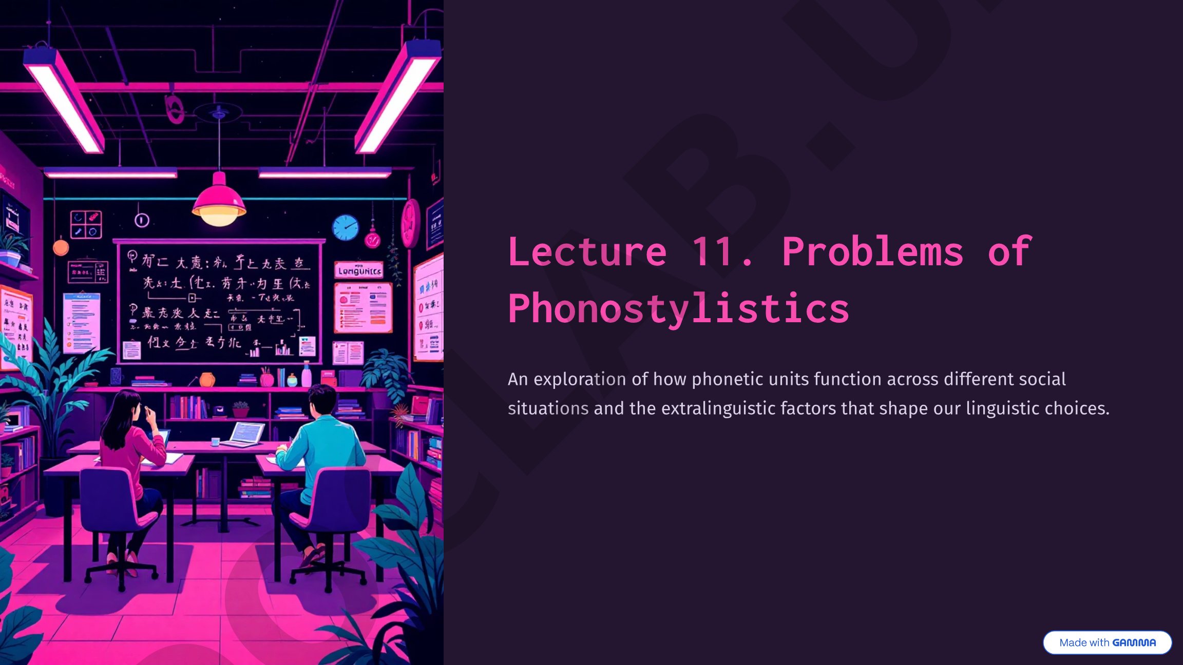 Explores phonostylistics, the study of phonetic units in social contexts and