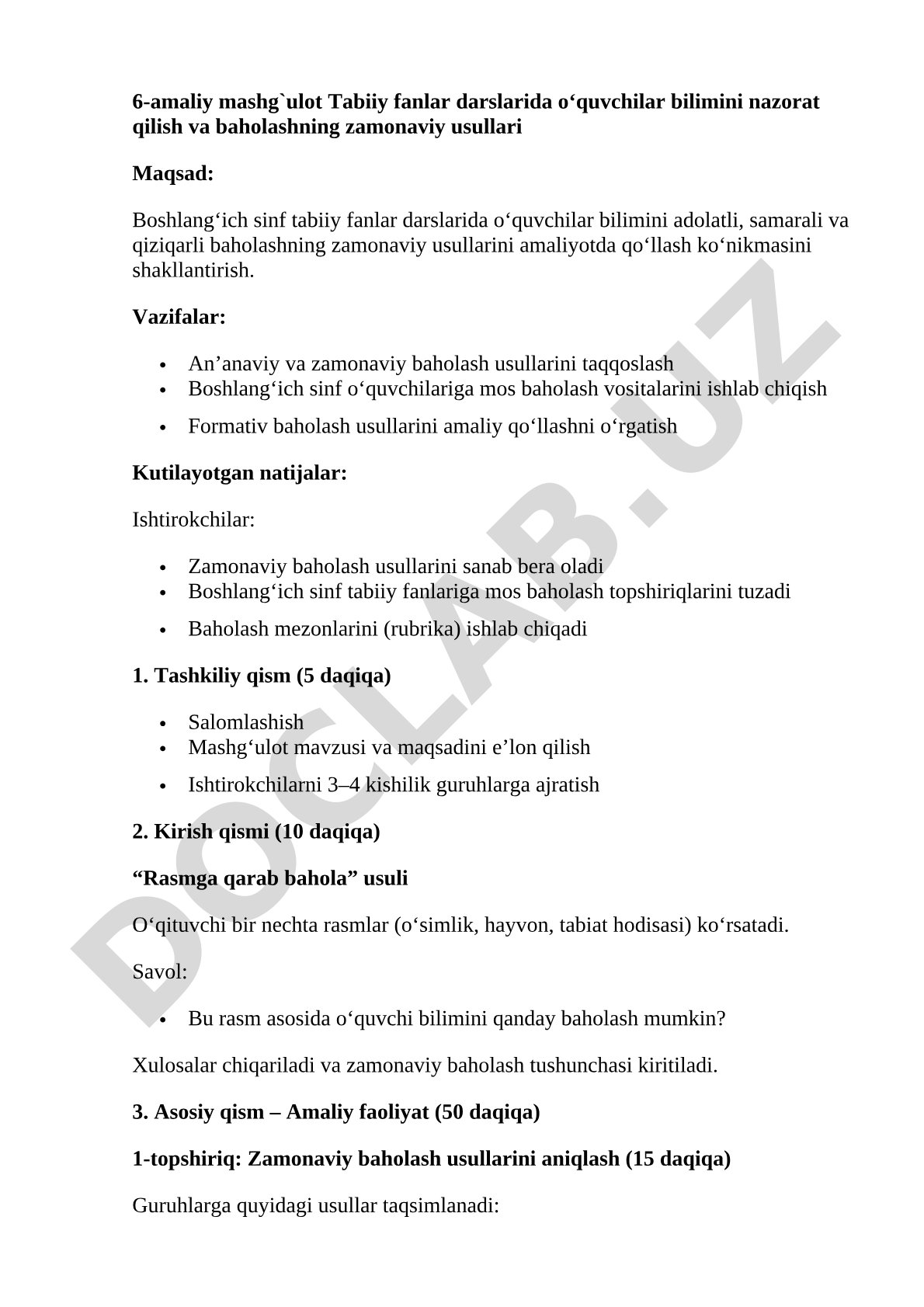 Tabiiy fanlar darslarida o‘quvchilar bilimini nazorat qilish va baholashning zamonaviy usullari