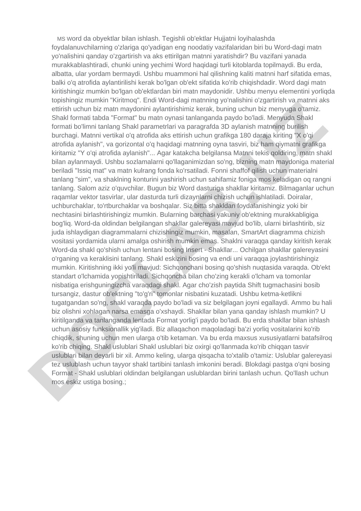 MS Word da obyektlar bilan ishlash