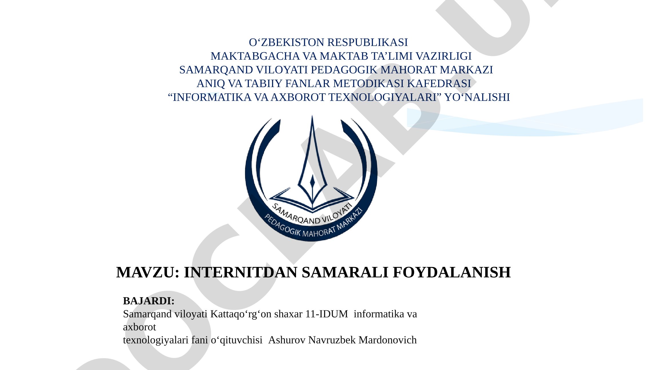 INTERNITDAN SAMARALI FOYDALANISH