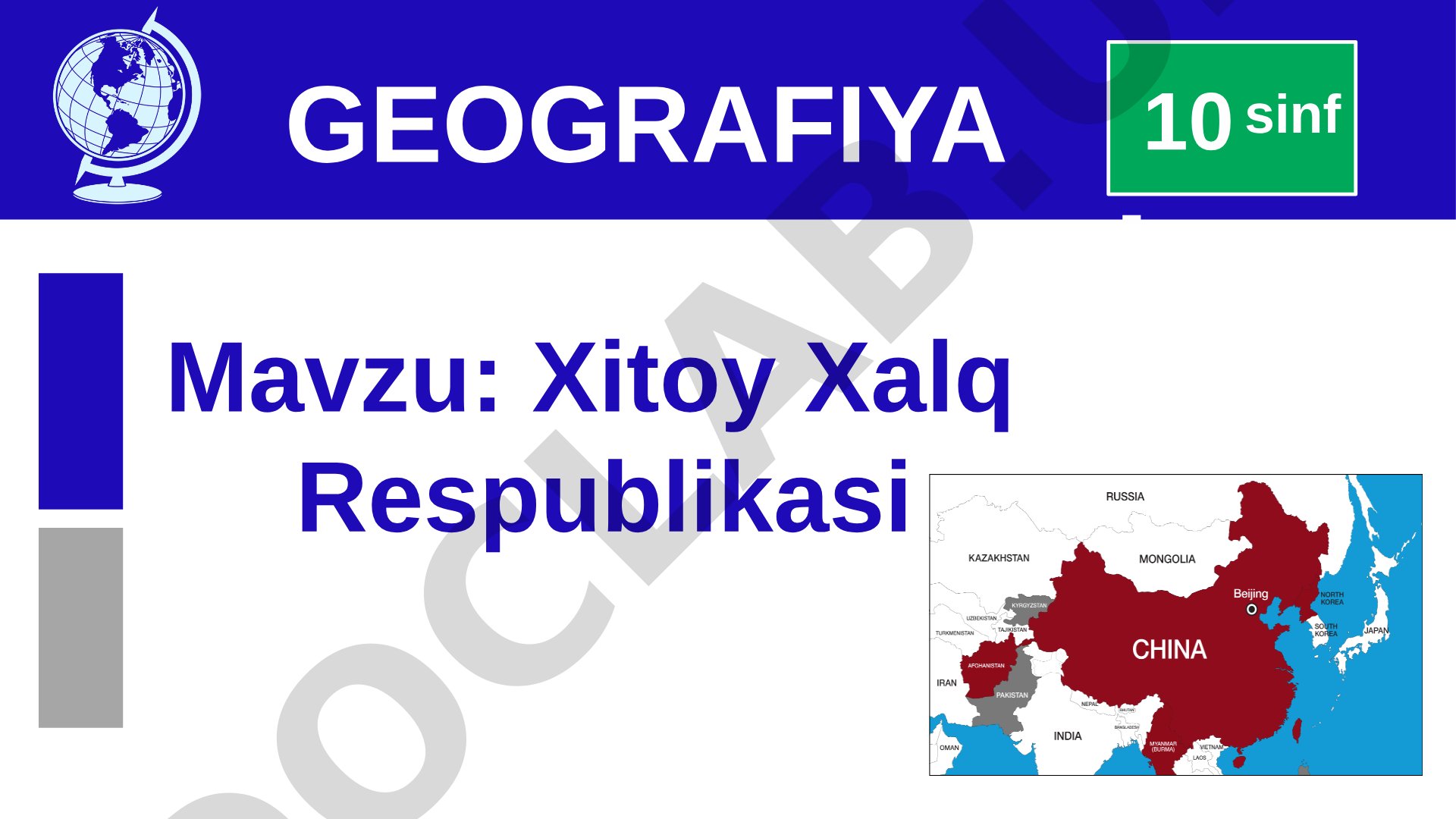 Xitoy Xalq Respublikasi 10 - sinf GEOGRAFIYA