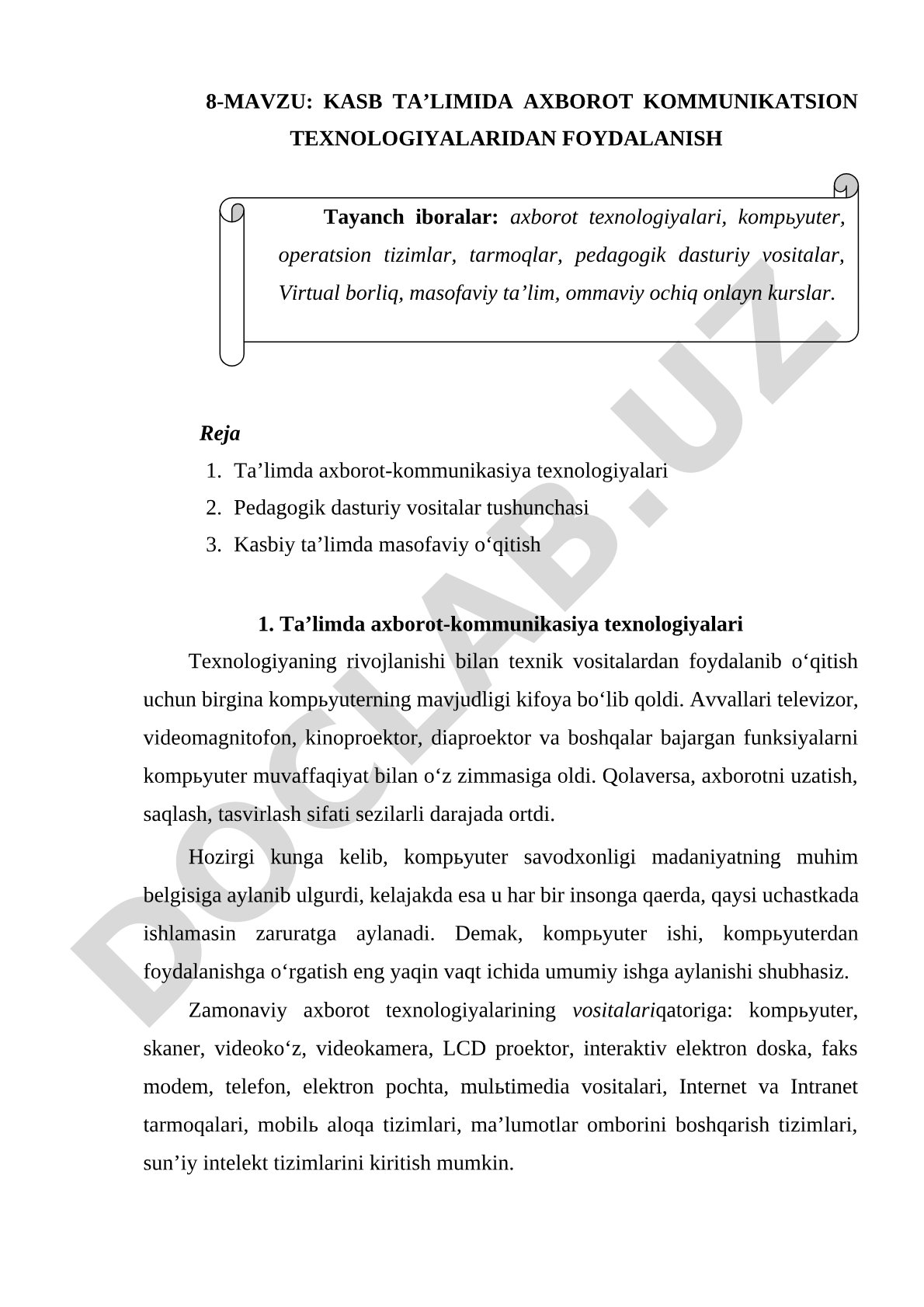 Kasb ta’limida axborot kommunikatsion texnologiyalaridan foydalanish
