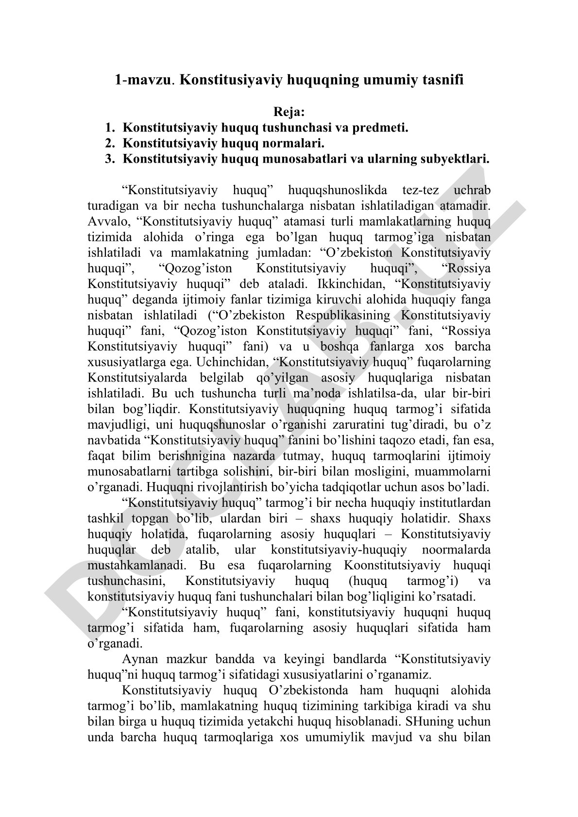 Konstitusiyaviy huquqning umumiy tasnifi