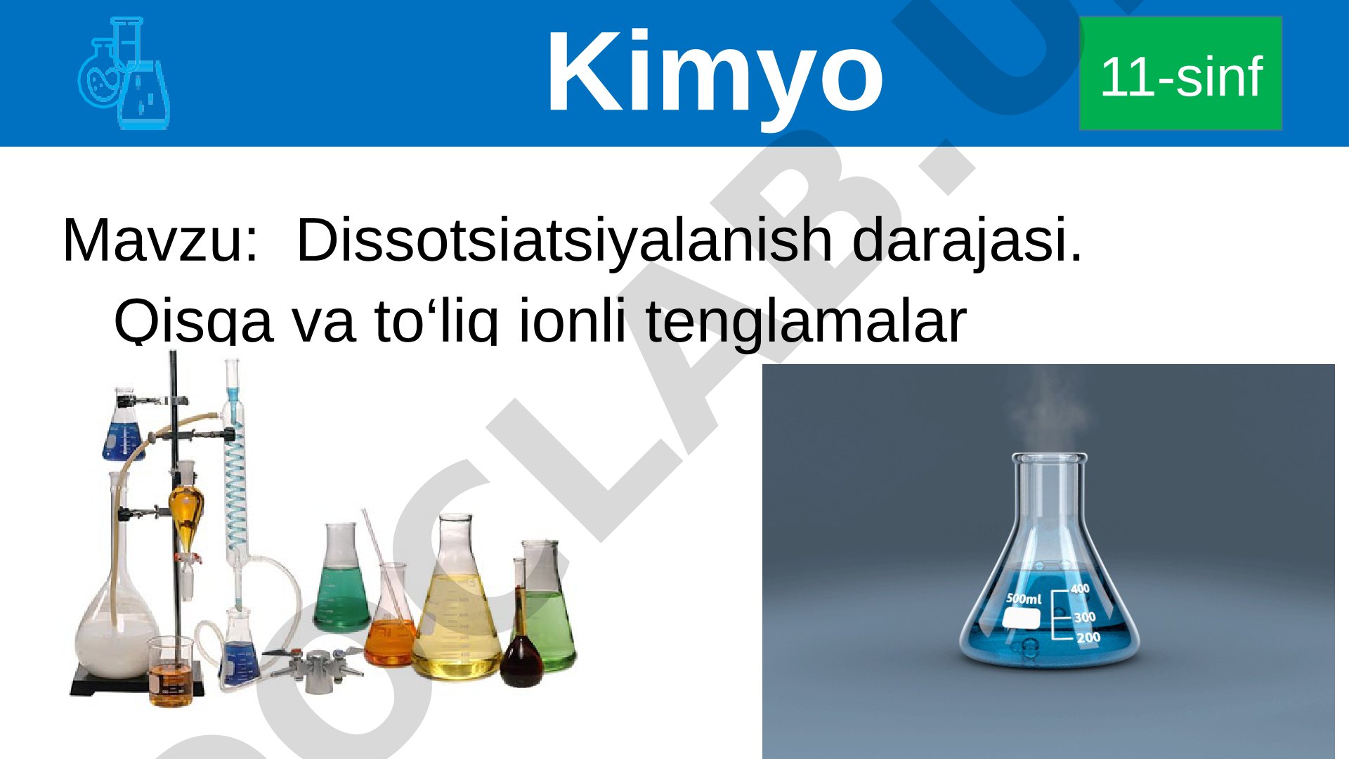 Dissotsiatsiyalanish darajasi. Qisqa va to‘liq ionli tenglamalar 11-sinf