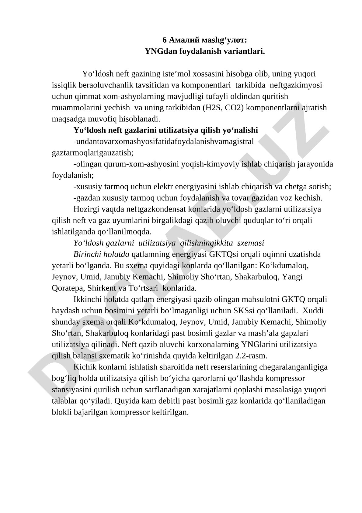 Yo‘ldosh neft gazlarini utilizatsiya qilish yo‘nalishlari