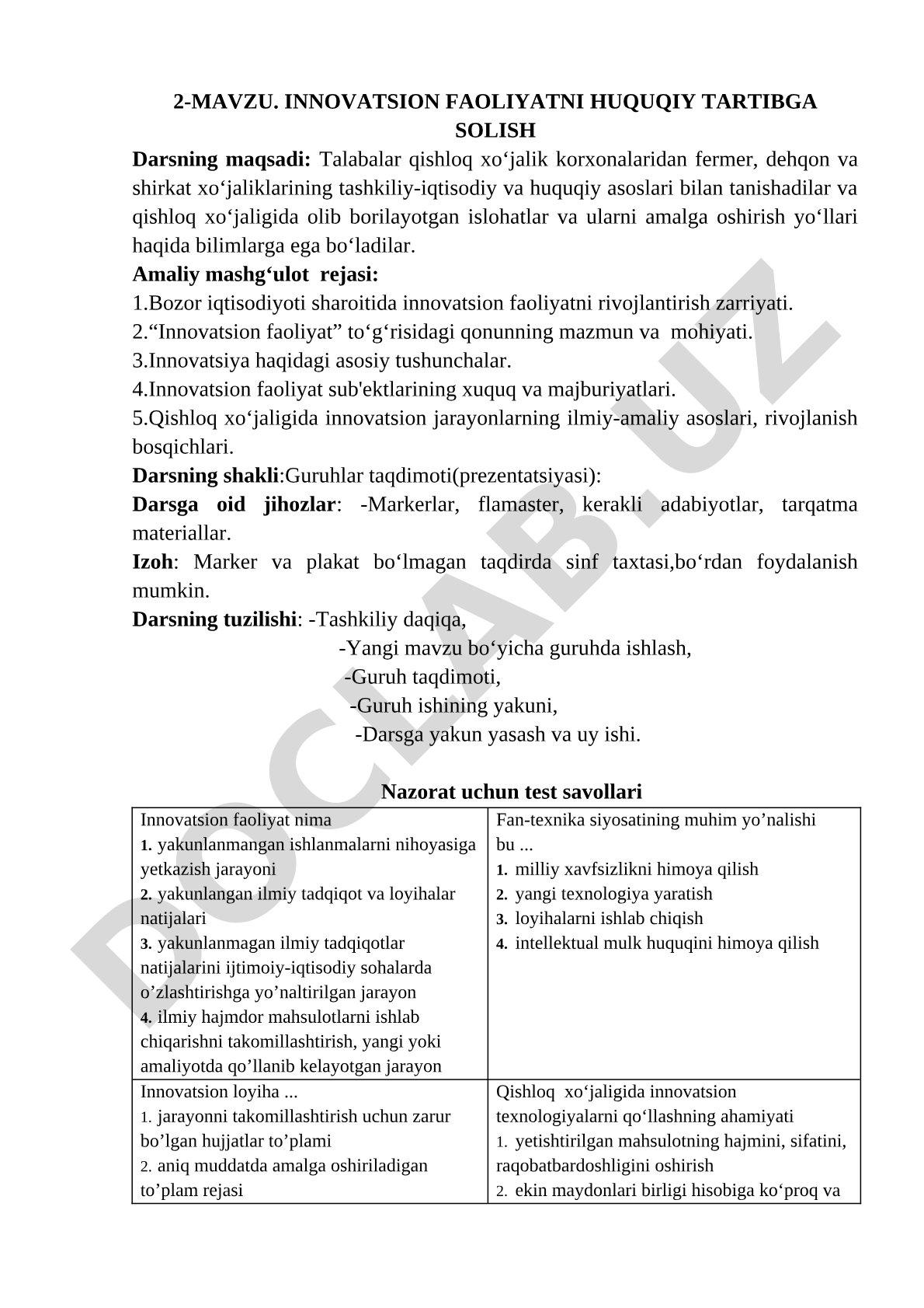 Innovatsion faoliyatni huquqiy tartibga solish