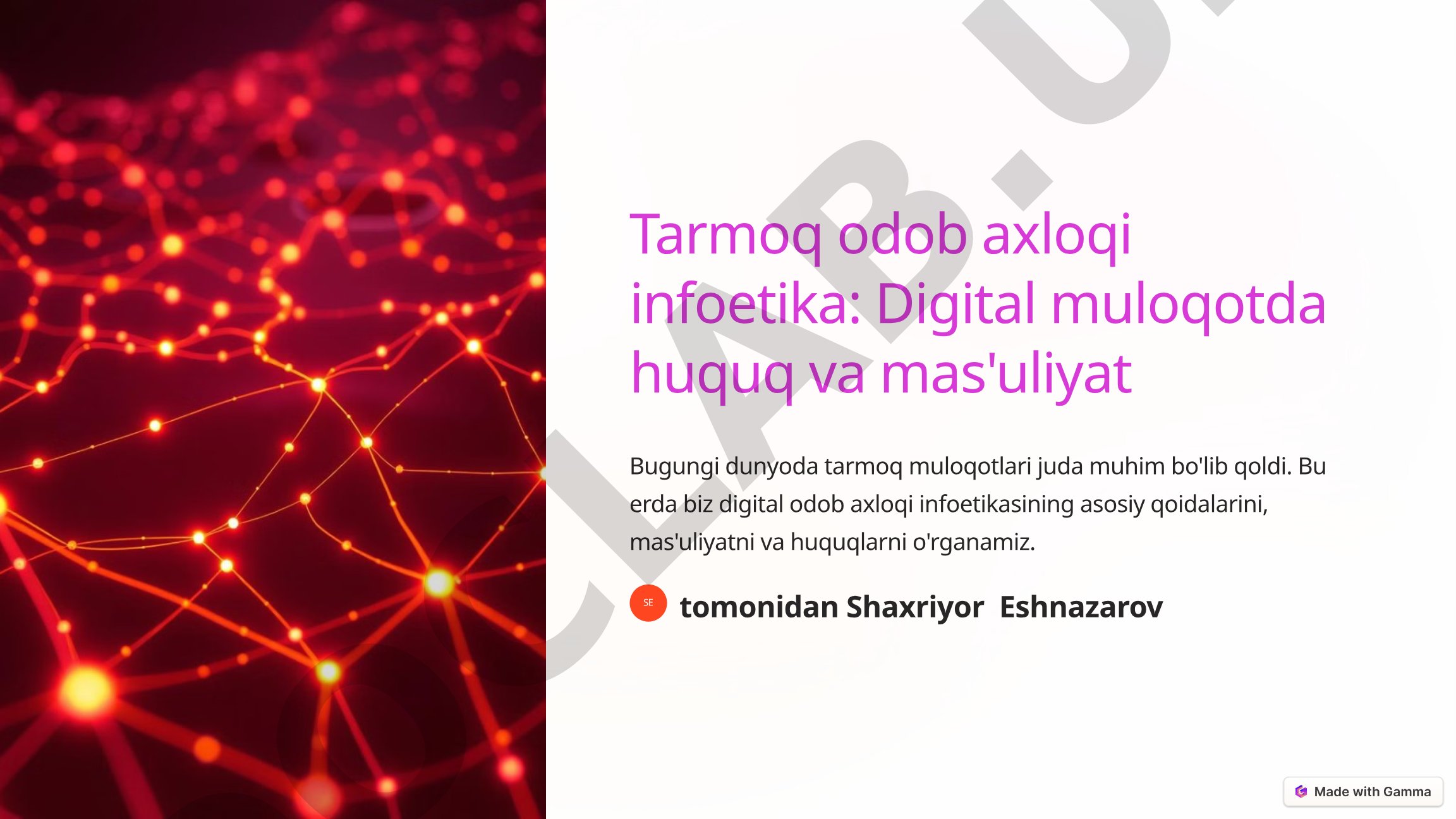 Tarmoq odob axloqi infoetika: Digital muloqotda huquq va mas'uliyat
