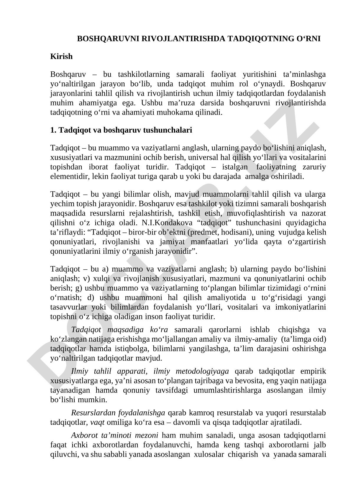Boshqaruvni rivojlantirishda tadqiqotning o‘rni