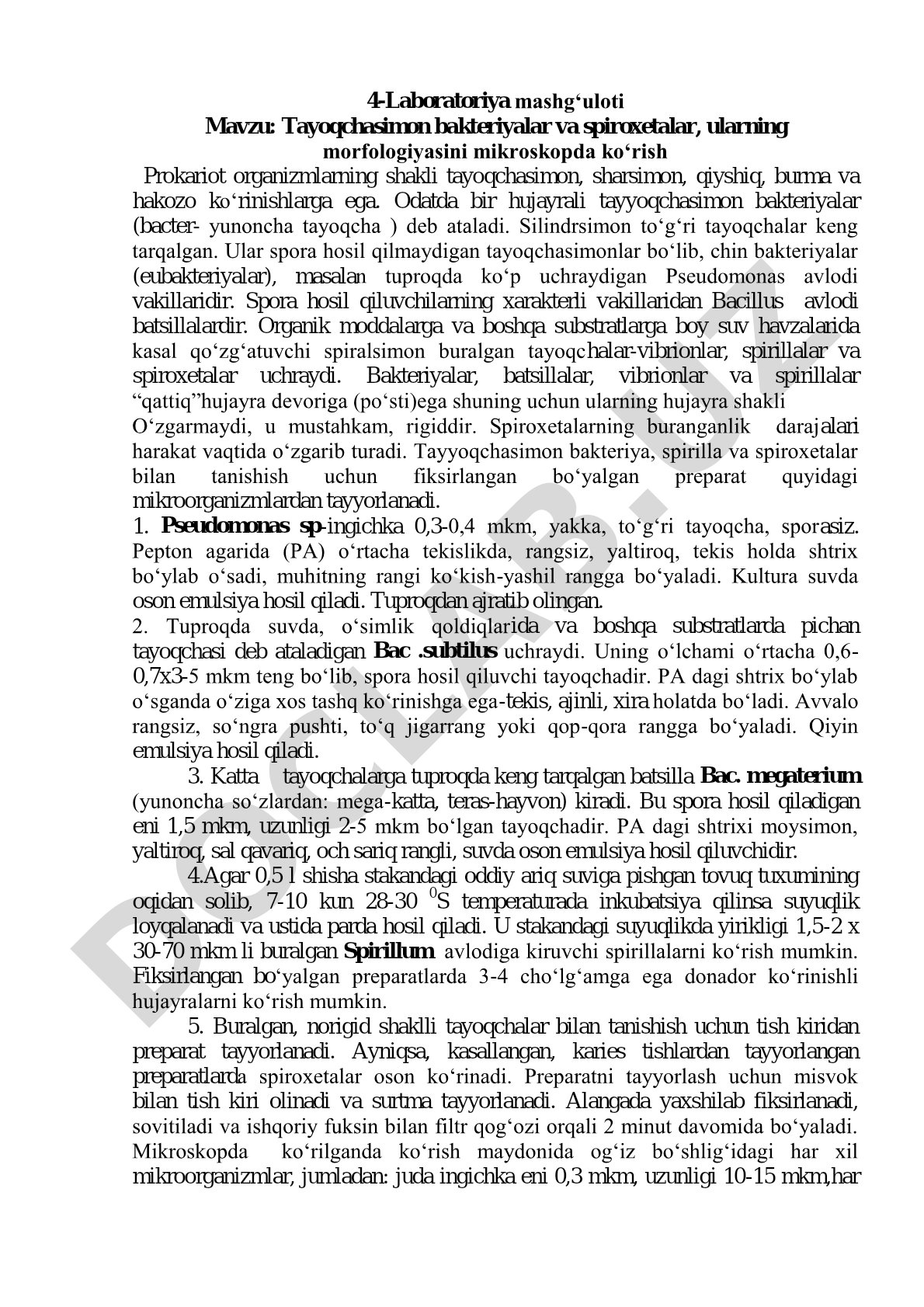Tayoqchasimon bakteriyalar va spiroxetalar, ularning morfologiyasini mikroskopda ko‘rish