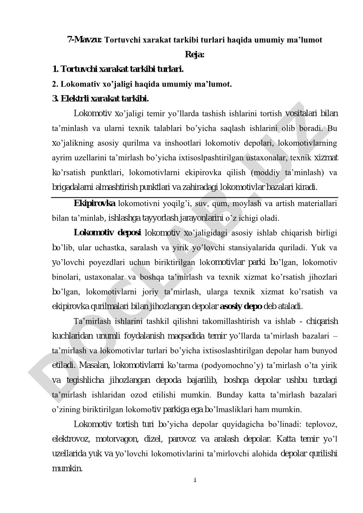 Tortuvchi xarakat tarkibi turlari haqida umumiy ma’lumot