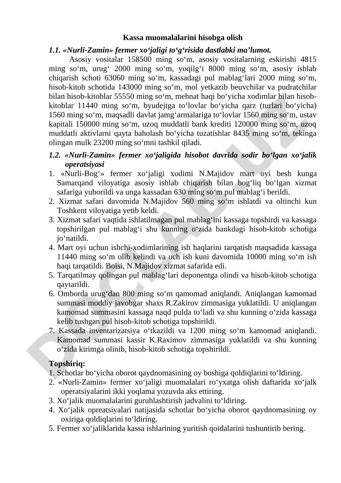 Kassa muomalalarini hisobga olish