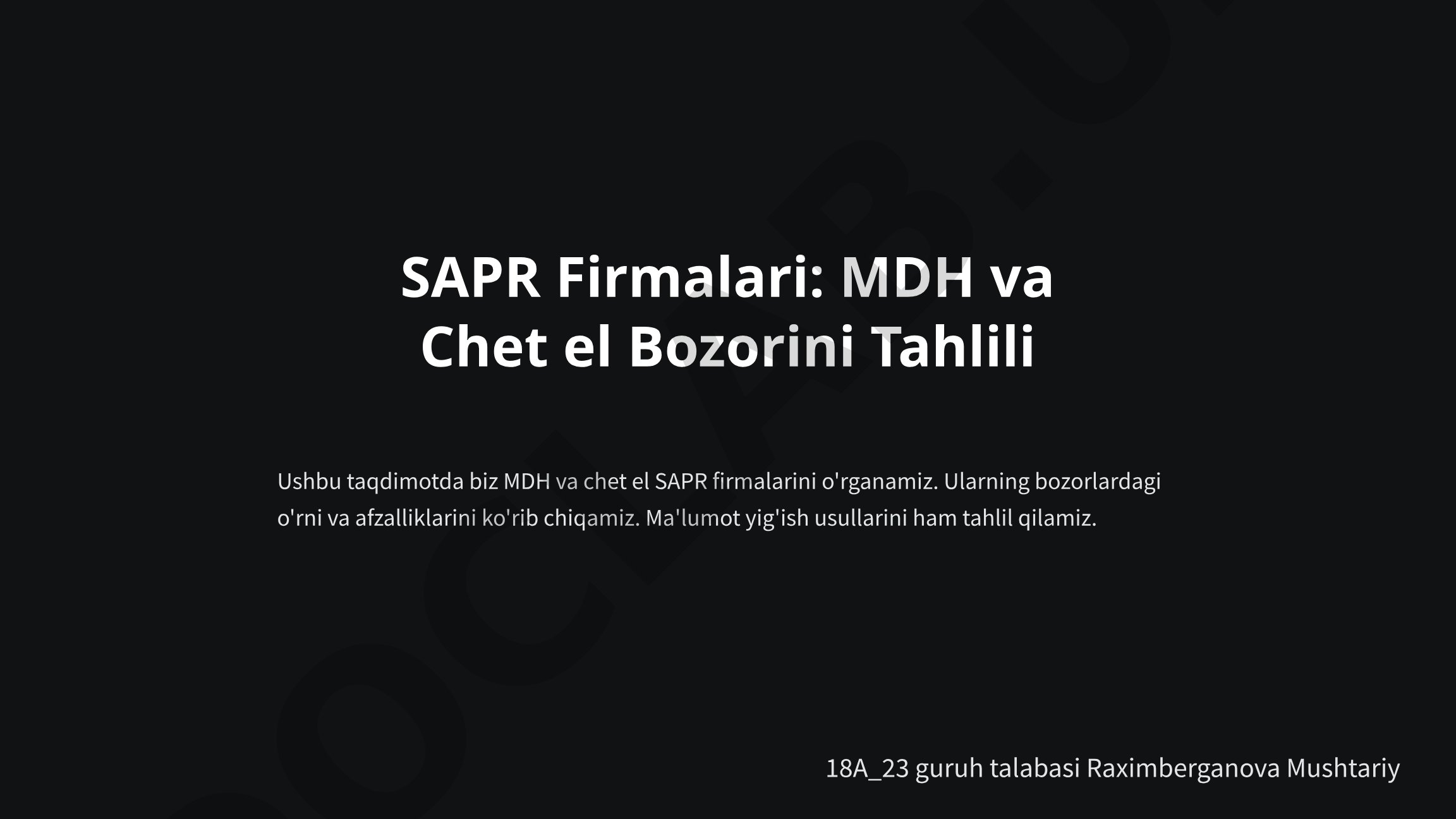 SAPR Firmalari: MDH va Chet el Bozorini Tahlili