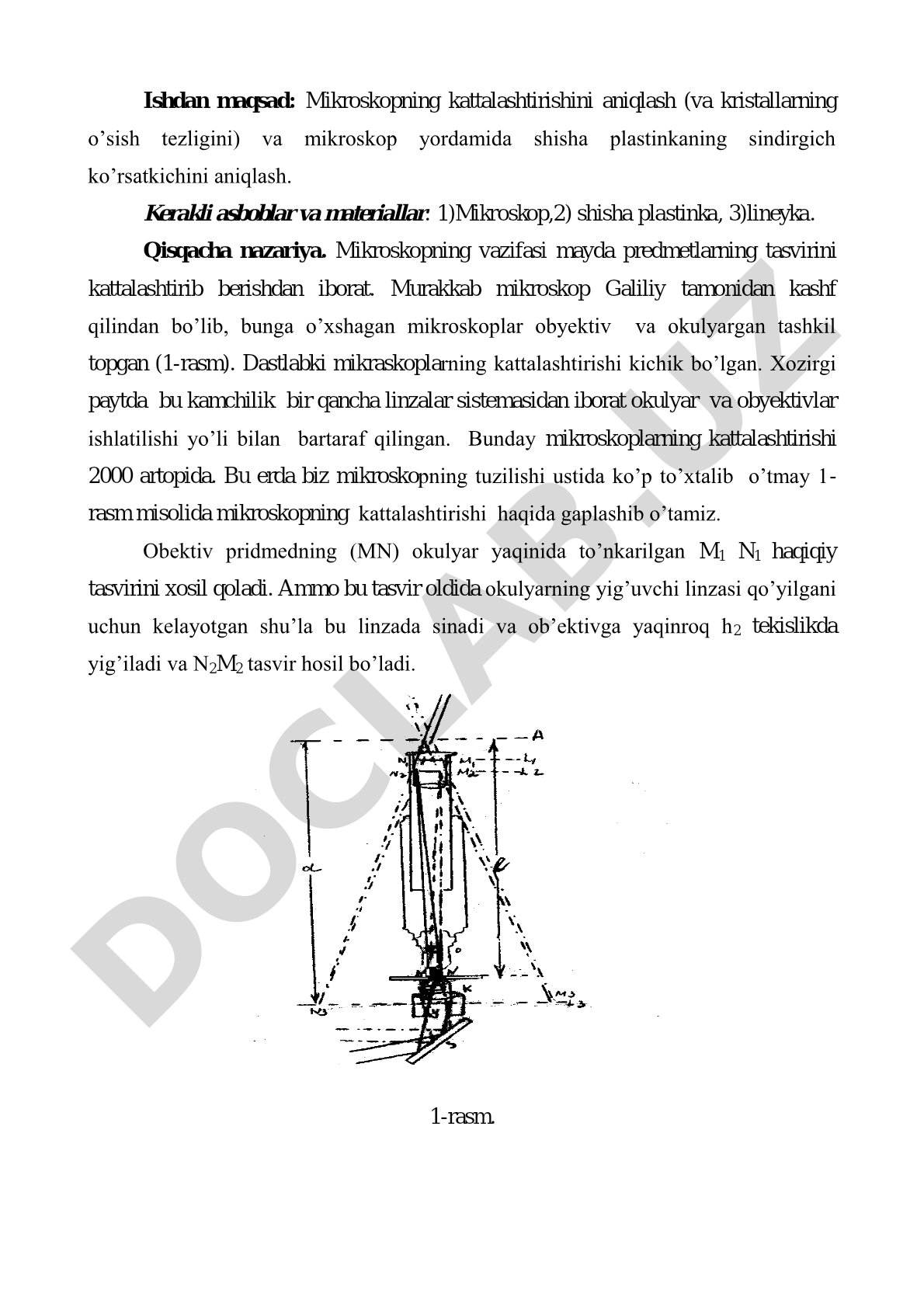 Mikroskopning kattalashtirishini, kristallarning o'sish tezligini va shisha sindirish ko'rsatkichini aniqlash