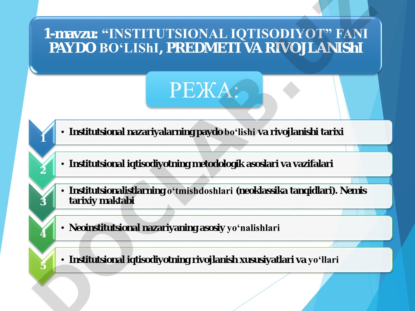 Institutsional iqtisodiyot fani paydo bo‘lishi, predmeti va rivojlanishi