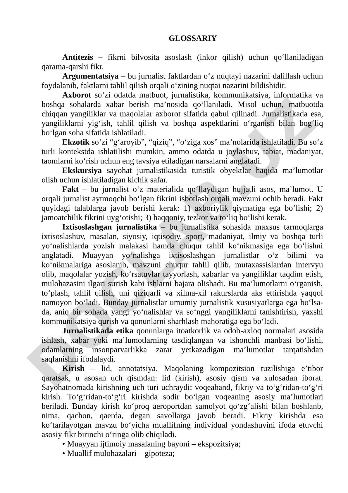 Jurnalistika atamalari glossariysi