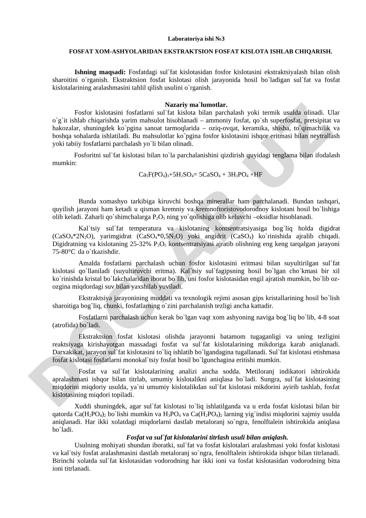 Fosfat xom-ashyolaridan ekstraktsion fosfat kislota ishlab chiqarish