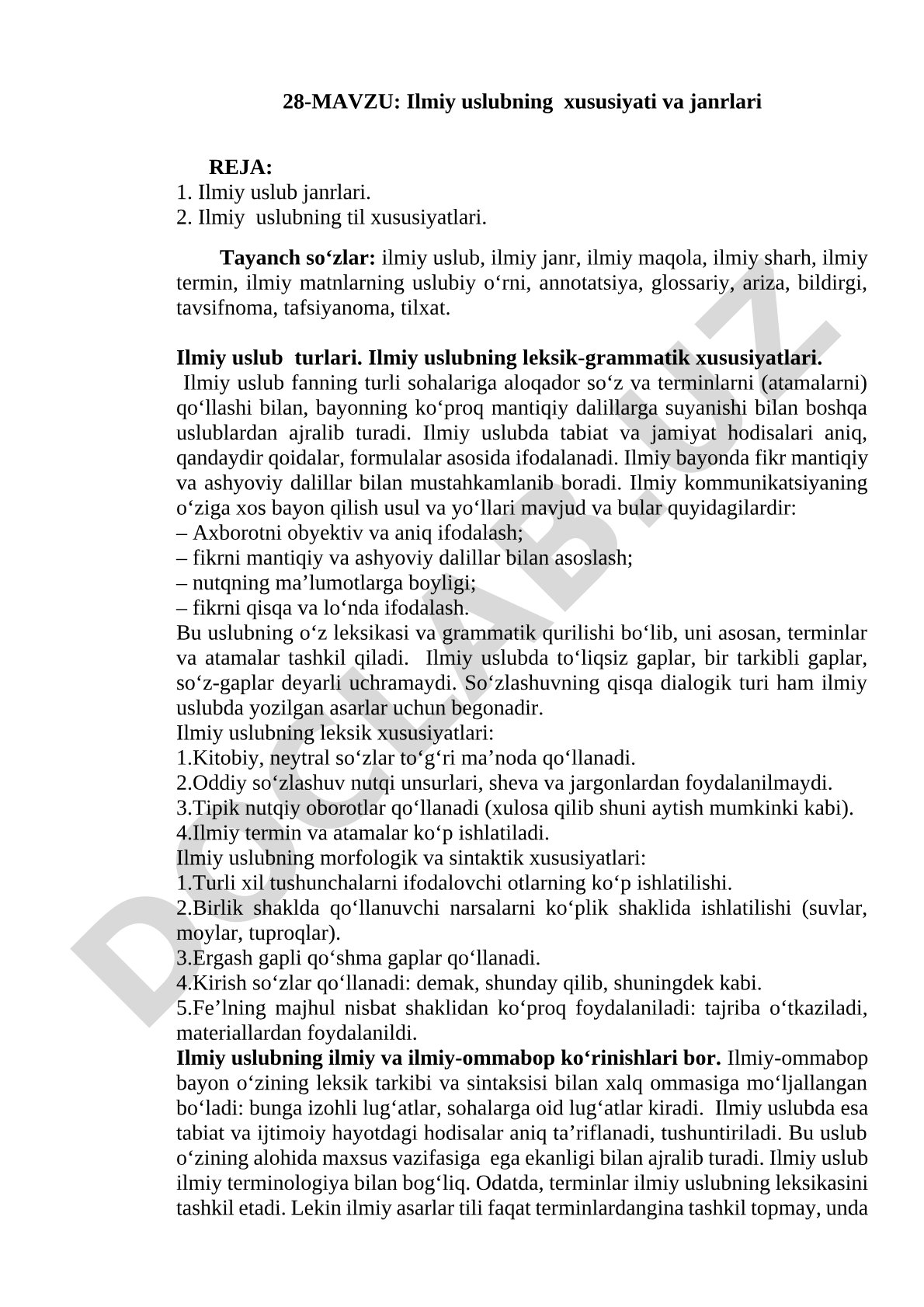 Ilmiy uslubning xususiyati va janrlari