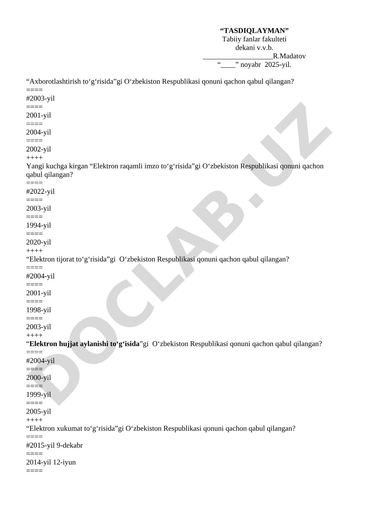 Axborot texnologiyalari qonunlarining qabul qilingan yillari