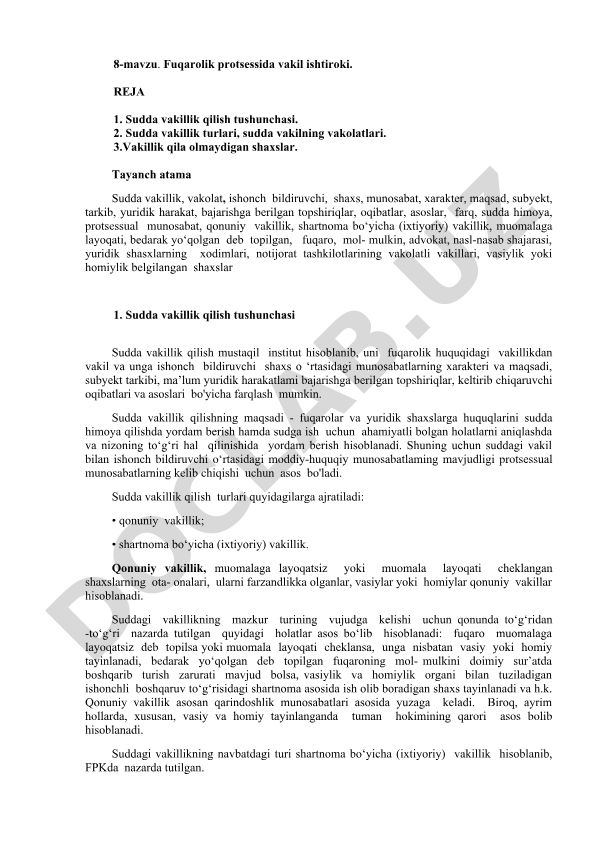 Fuqarolik protsessida vakil ishtiroki
