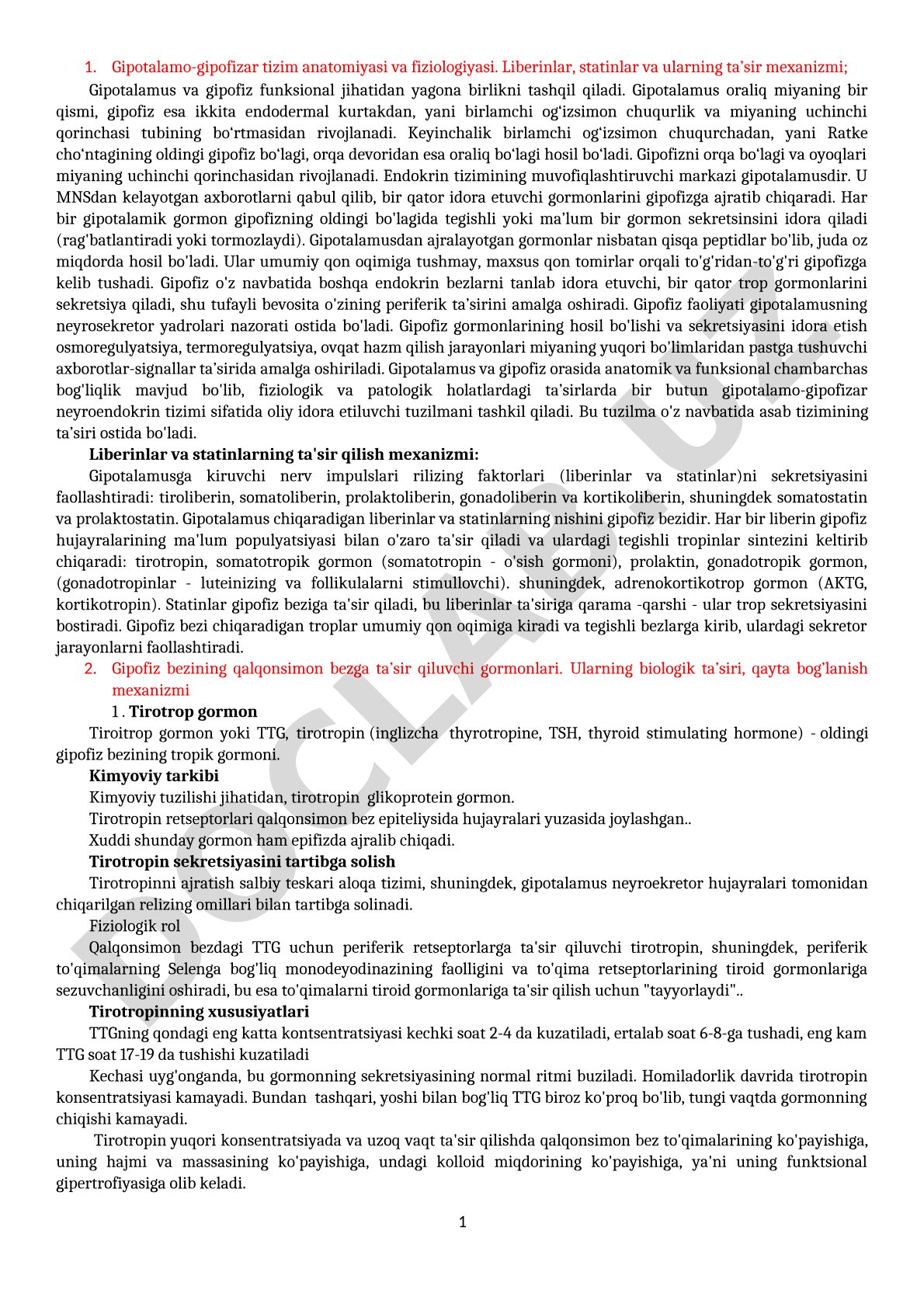 Gipotalamo-gipofizar tizim anatomiyasi va fiziologiyasi