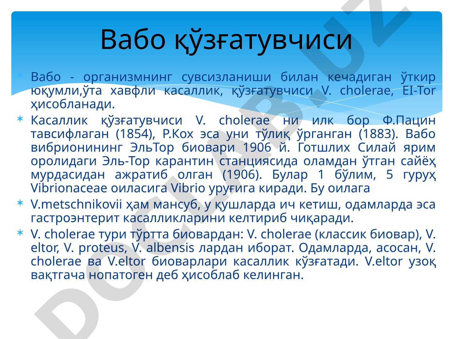 Вабо қўзғатувчиси V. cholerae ва Эль-Тор биовари