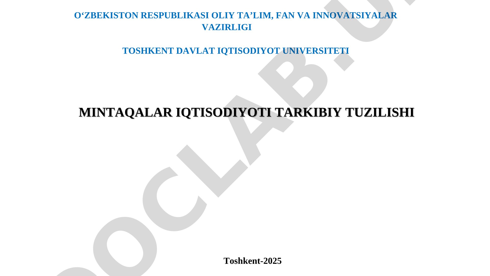 Mintaqalar iqtisodiyoti tarkibiy tuzilishi
