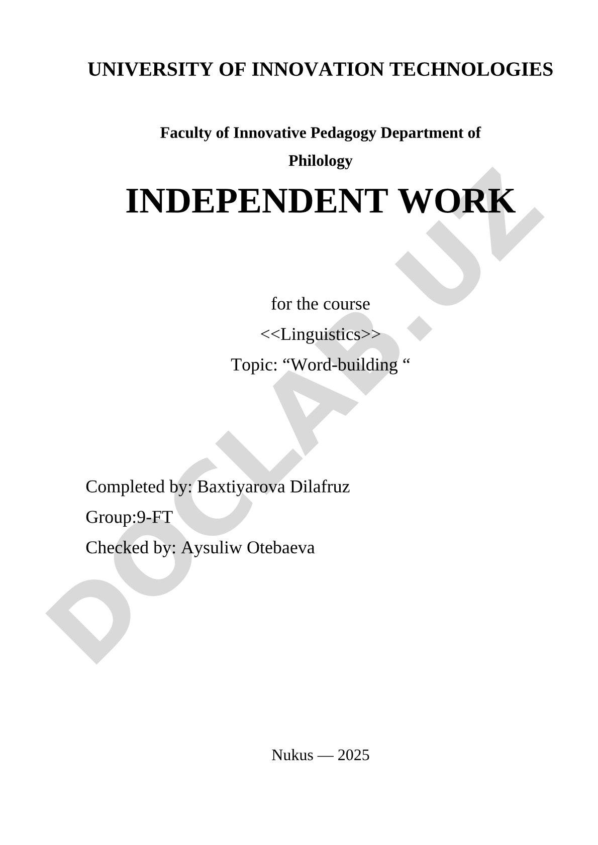 Independent work on word-building in linguistics with glossary and examples