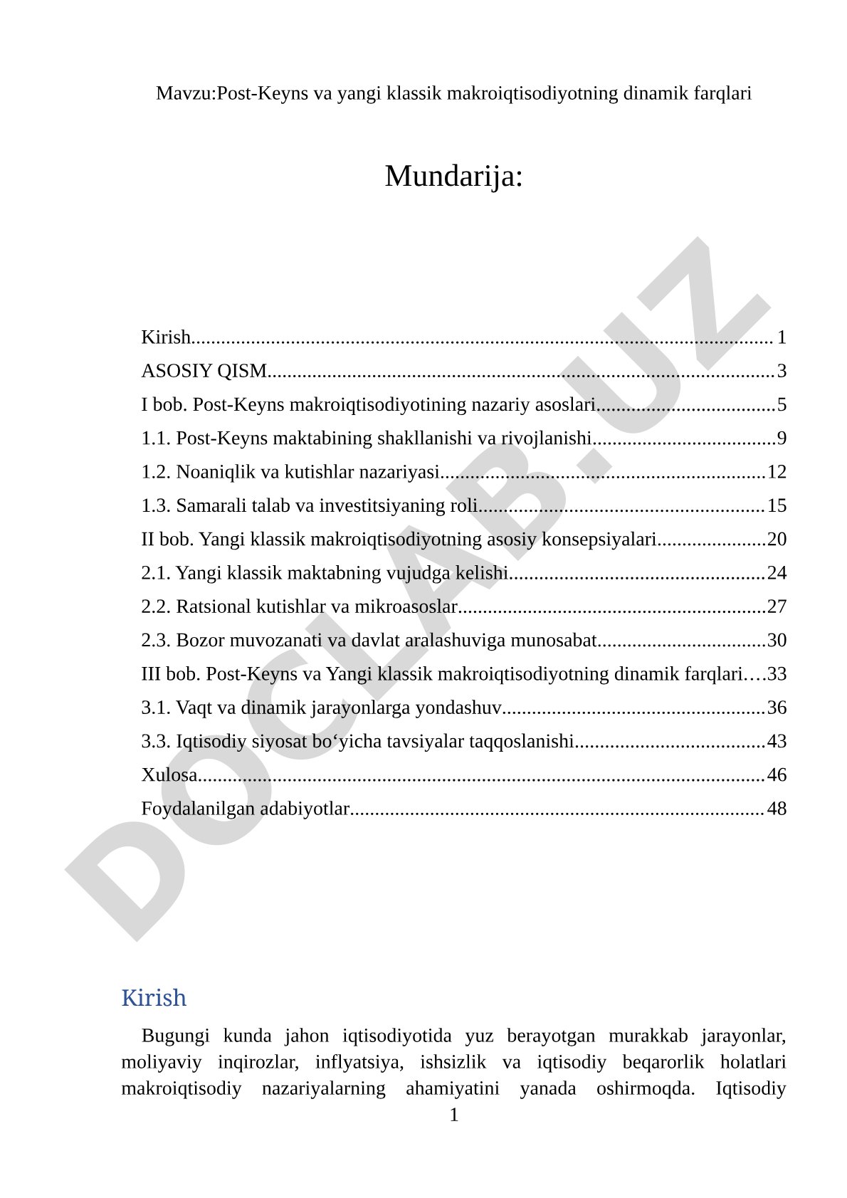 Post-Keyns va yangi klassik makroiqtisodiyotning dinamik farqlari