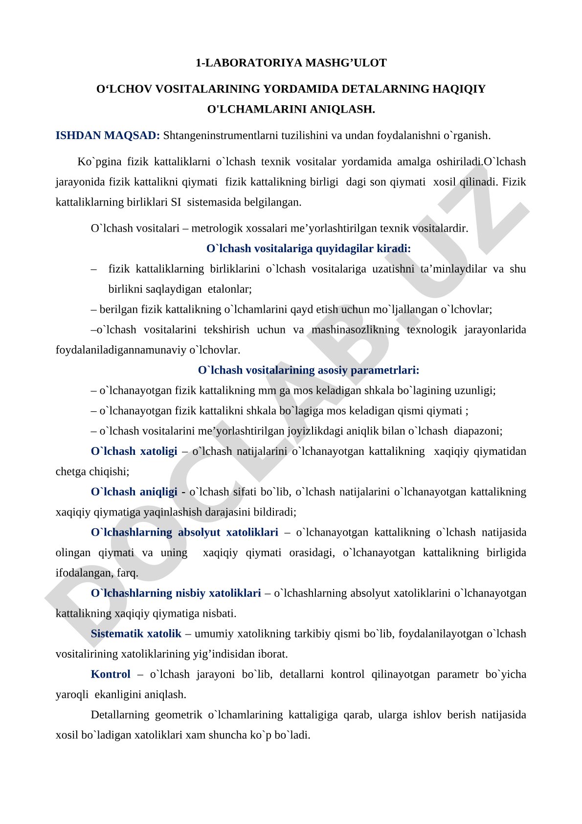 O‘lchov vositalari yordamida detallarning haqiqiy o‘lchamlarini aniqlash