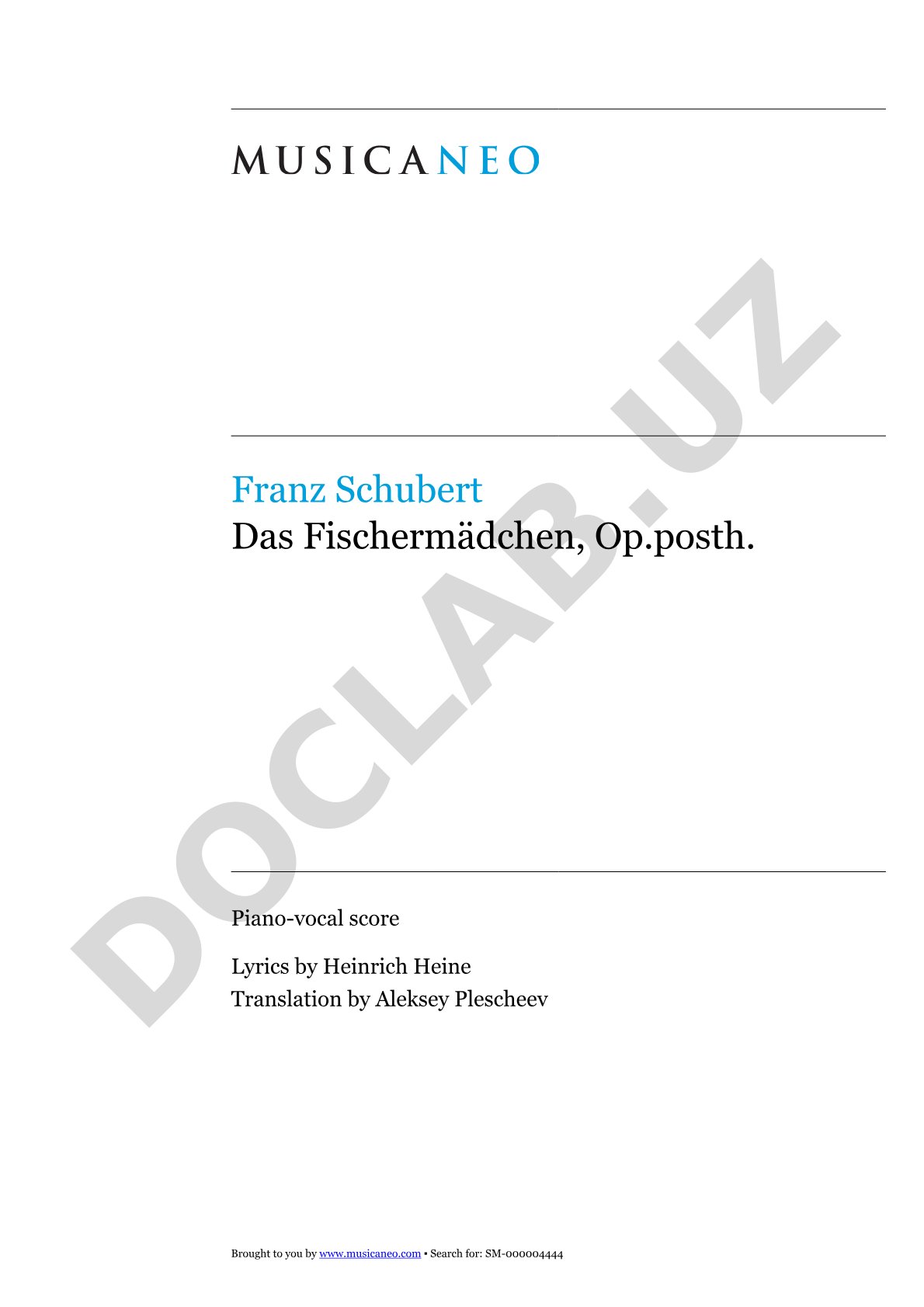 Franz Schubert Das Fischermädchen piano-vocal score