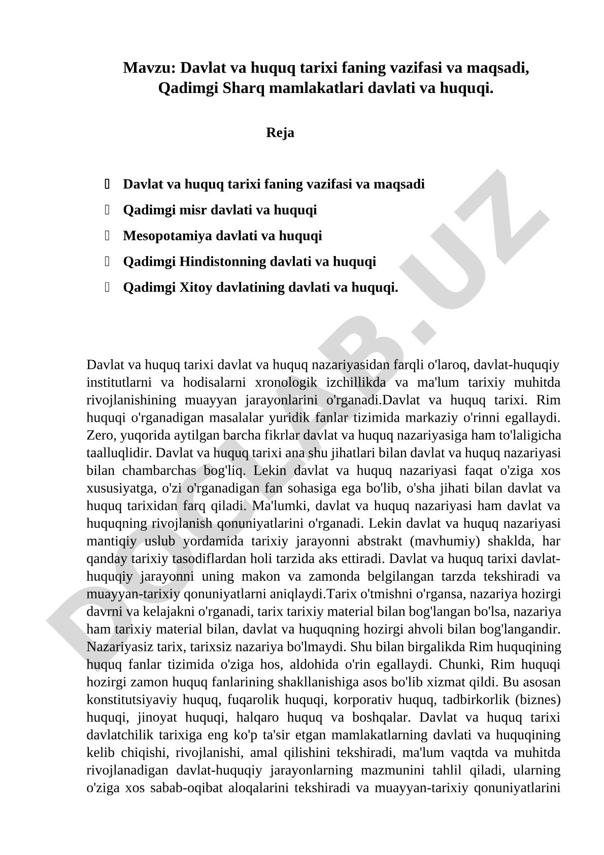 Davlat va huquq tarixi faning vazifasi va maqsadi, Qadimgi Sharq mamlakatlari davlati va huquqi