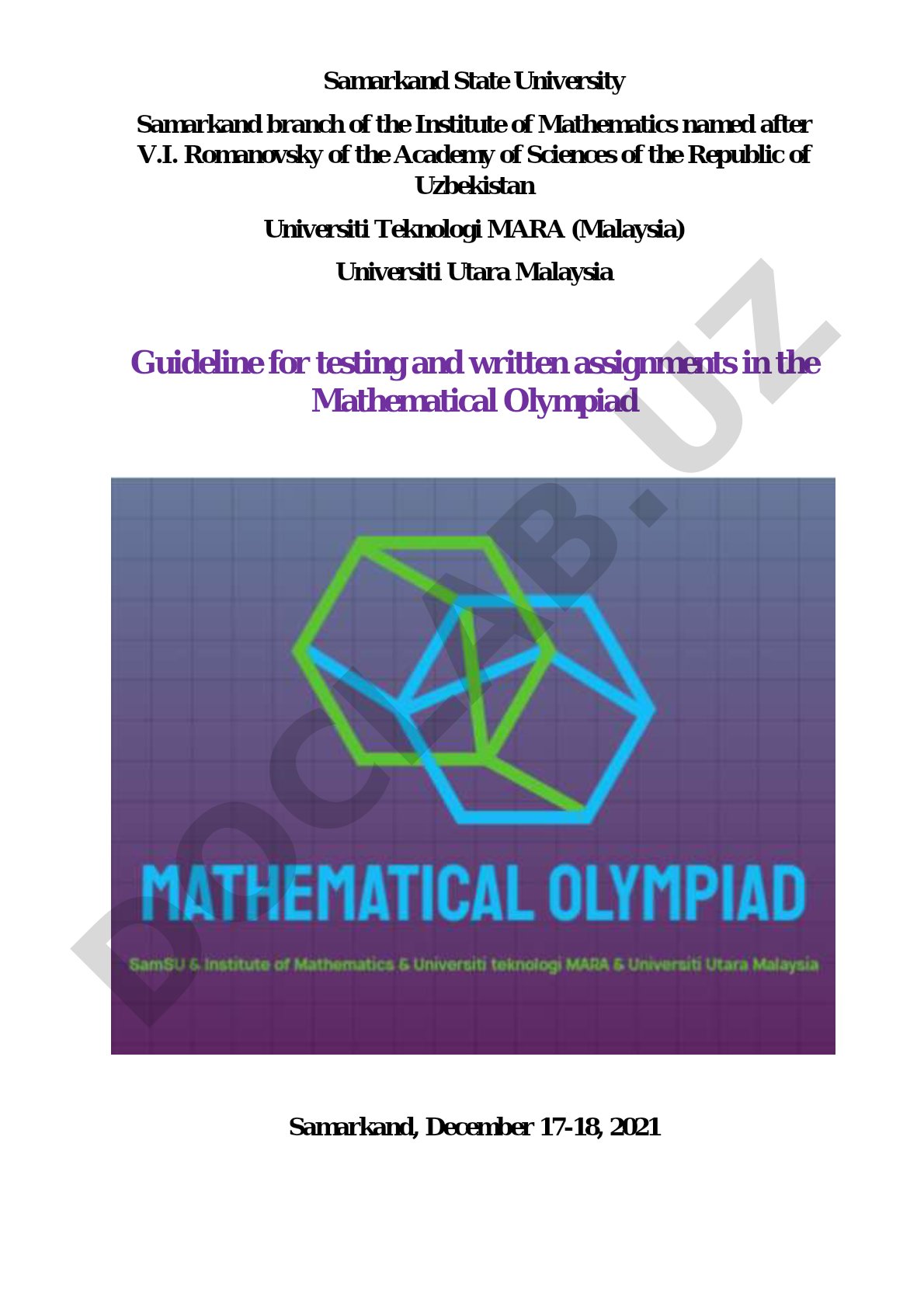 Guideline for testing and written assignments in the Mathematical Olympiad
