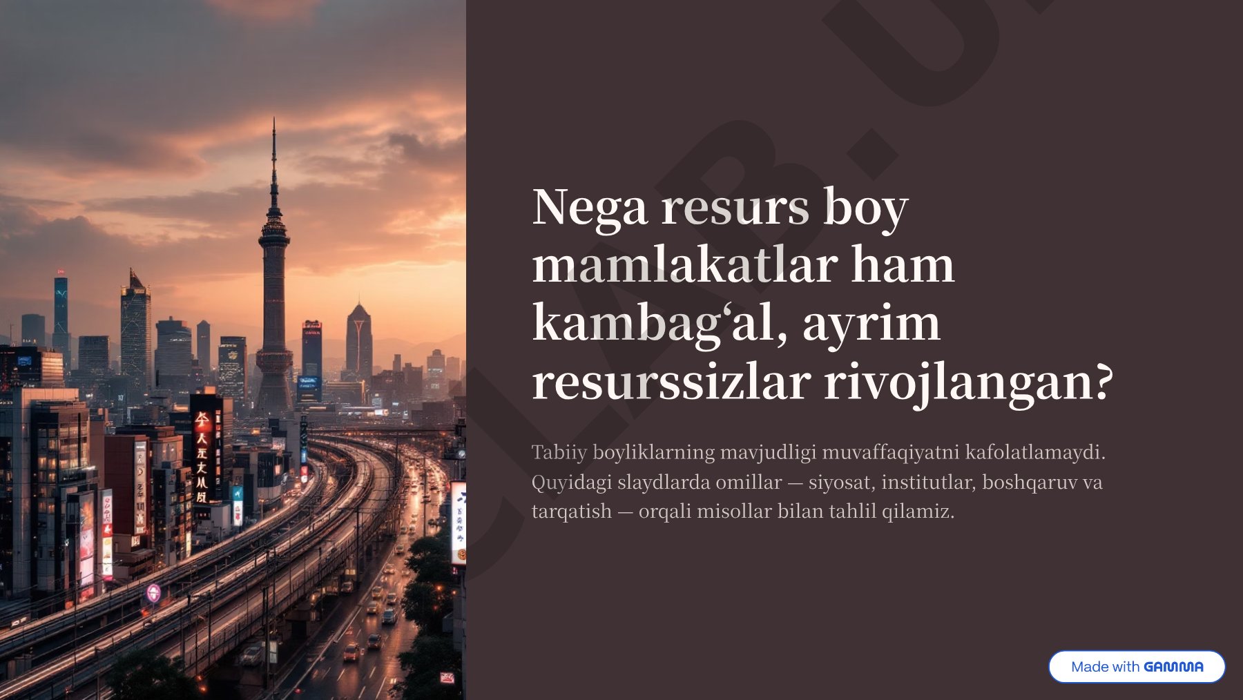 Nega resurs boy mamlakatlar ham kambagʻal, ayrim resurssizlar rivojlangan?