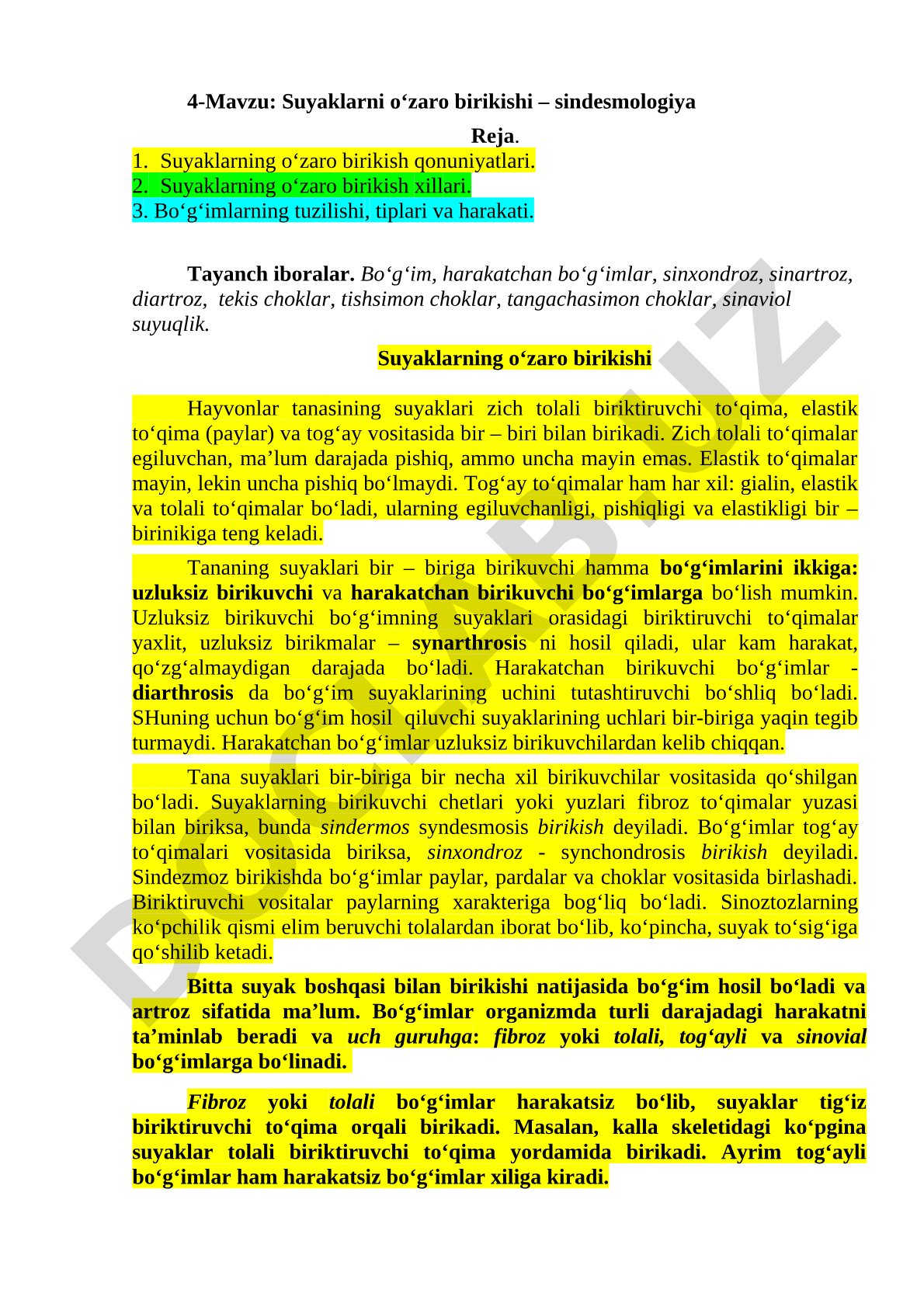 Suyaklarni o'zaro birikishi – sindesmologiya