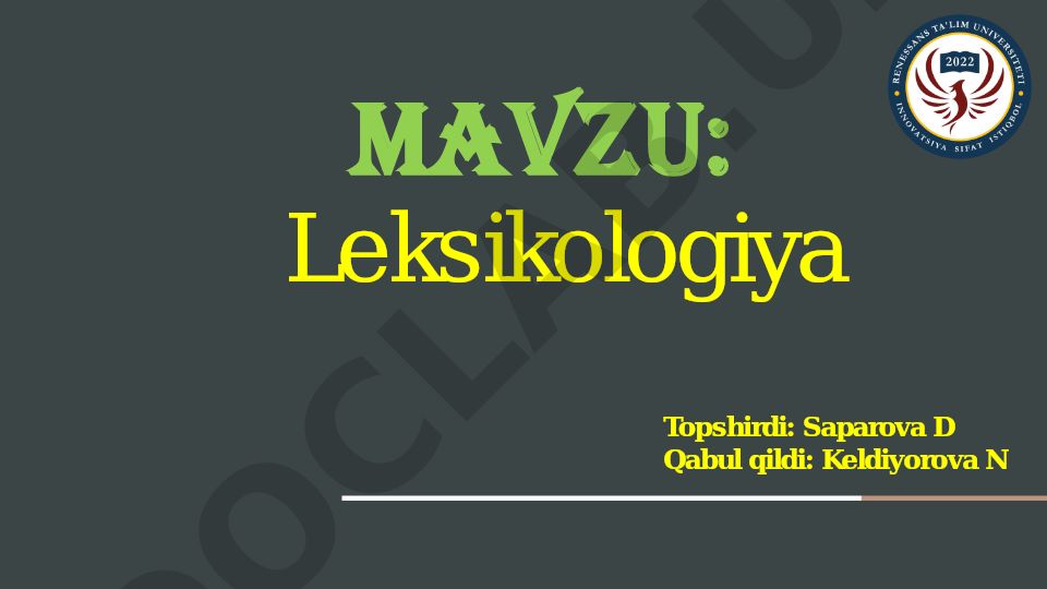 Leksikologiya va uning asosiy vazifalari