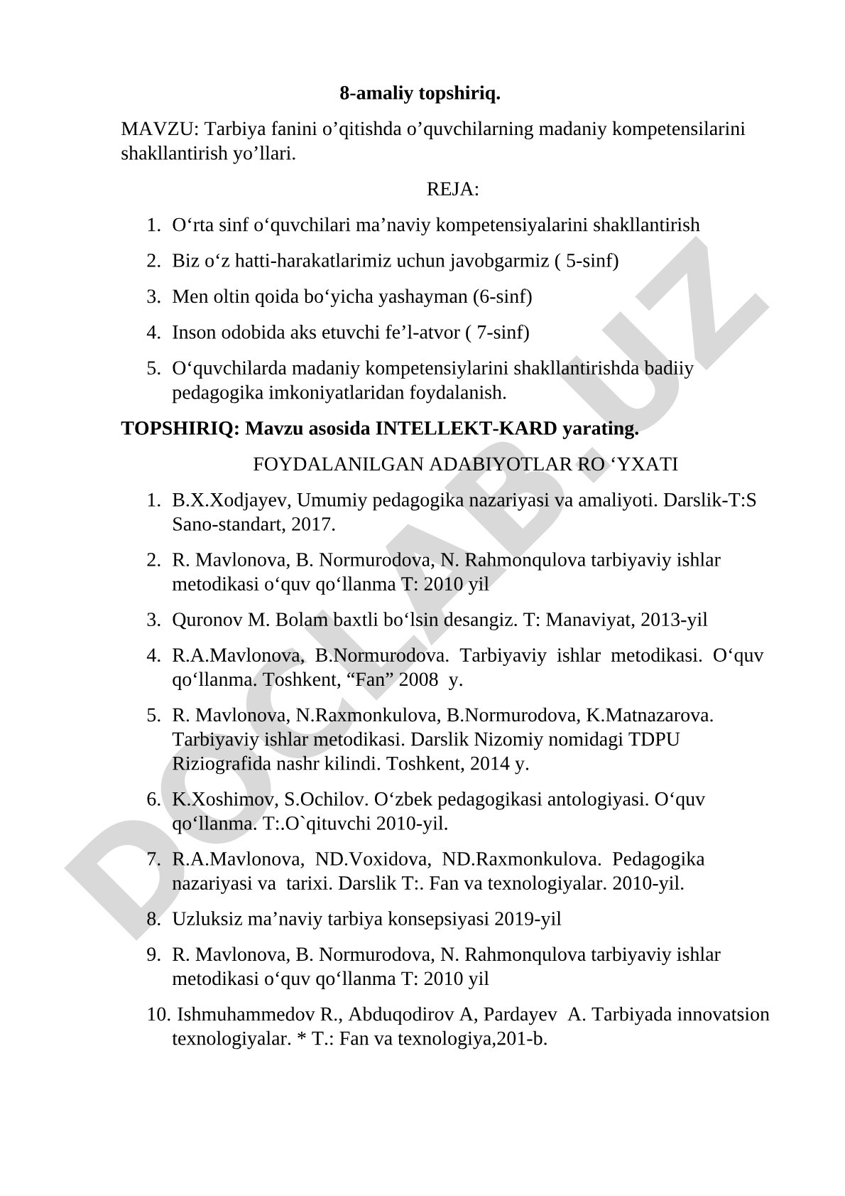 Tarbiya fanini o’qitishda o’quvchilarning madaniy kompetensilarini shakllantirish yo’llari