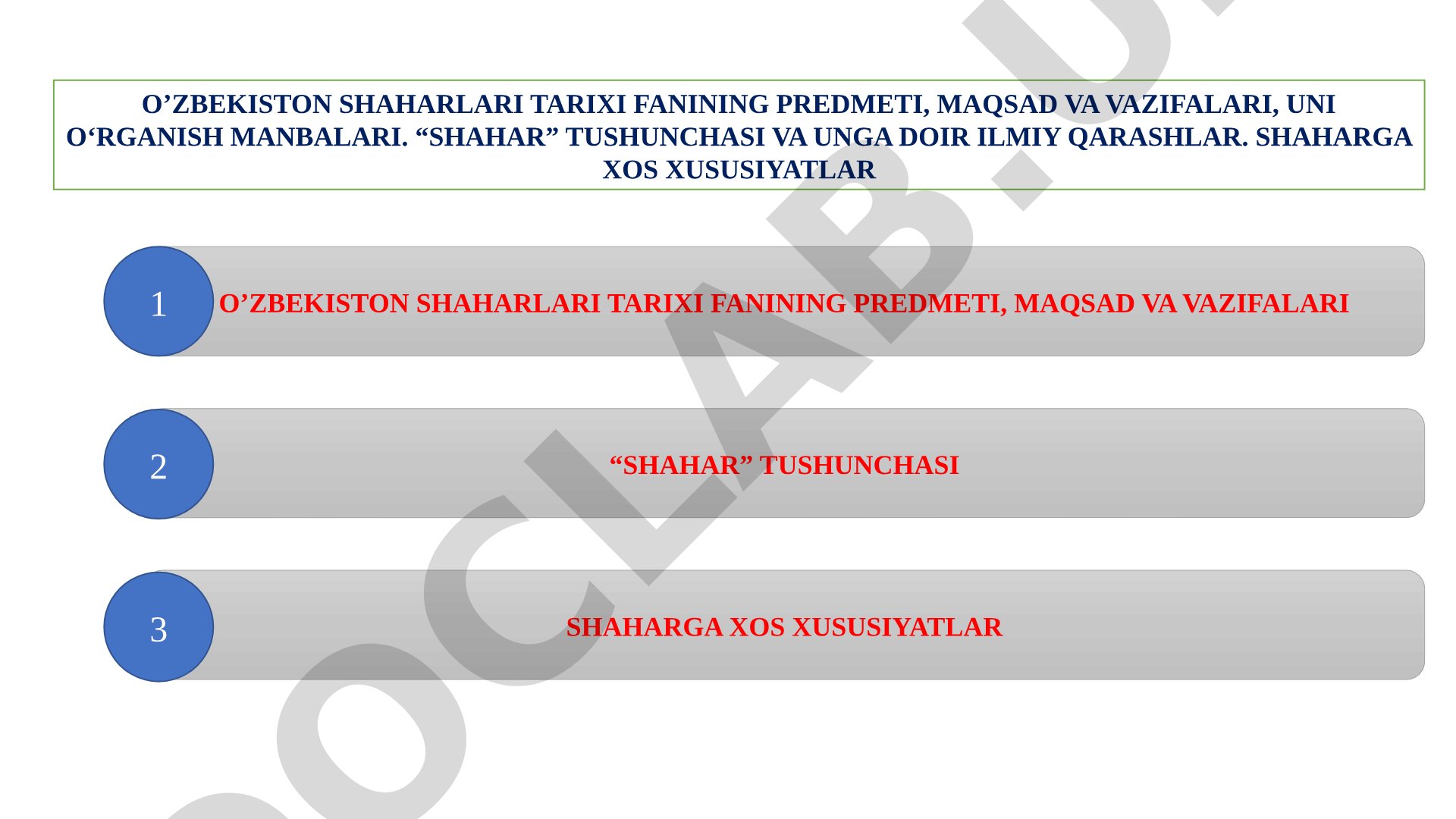 O’zbekiston shaharlari tarixi fanining predmeti, maqsad va vazifalari